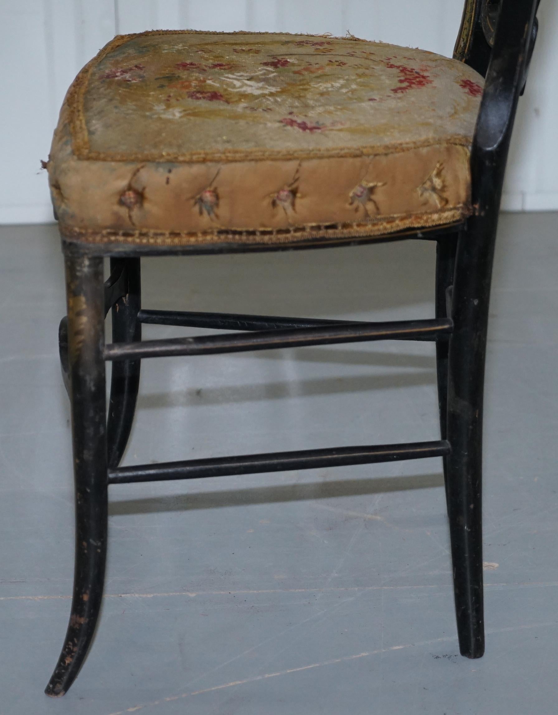 18th Century Very Rare Early Georgian Hand Painted Chinoiserie Ebonized Chair 12