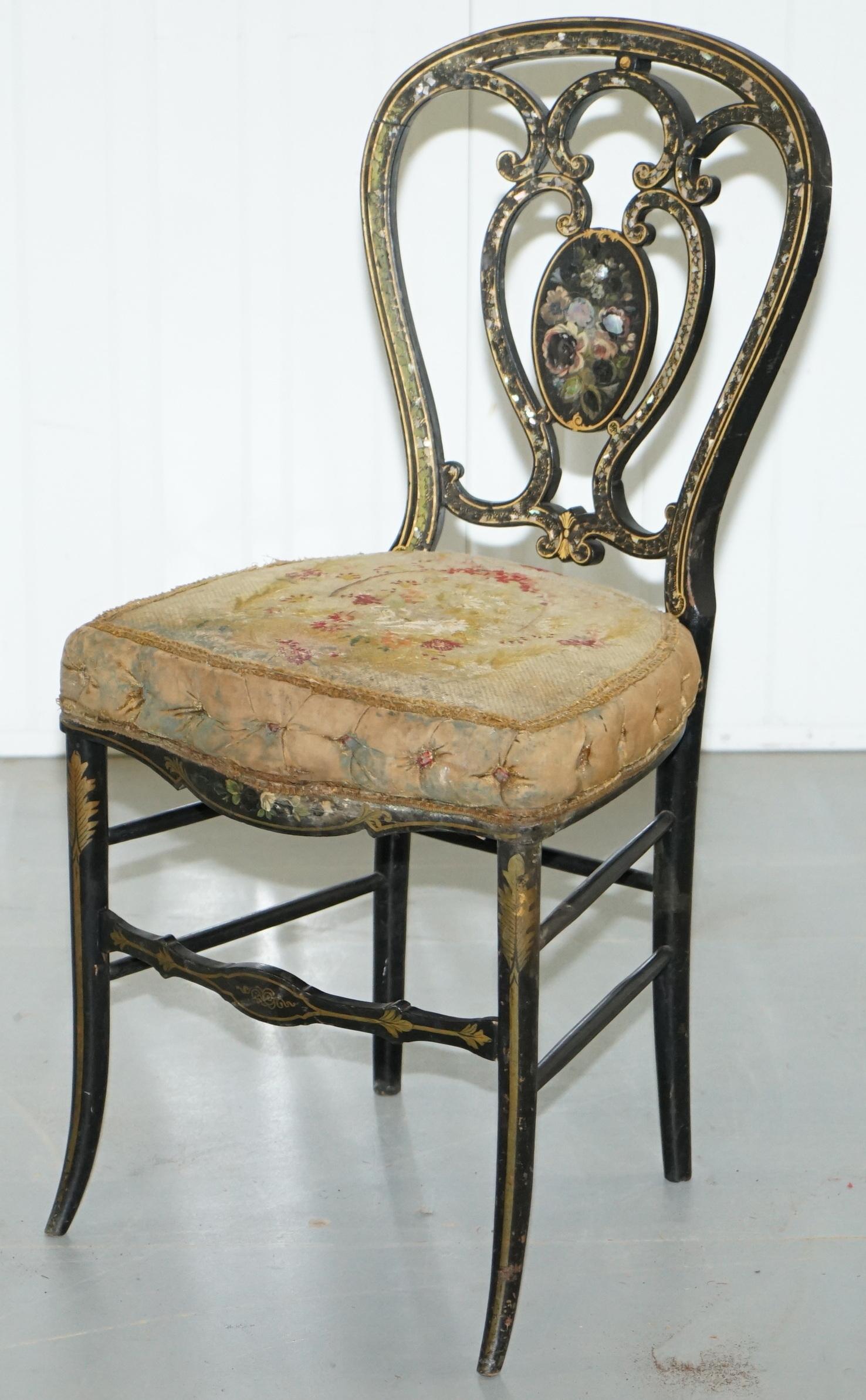 English 18th Century Very Rare Early Georgian Hand Painted Chinoiserie Ebonized Chair