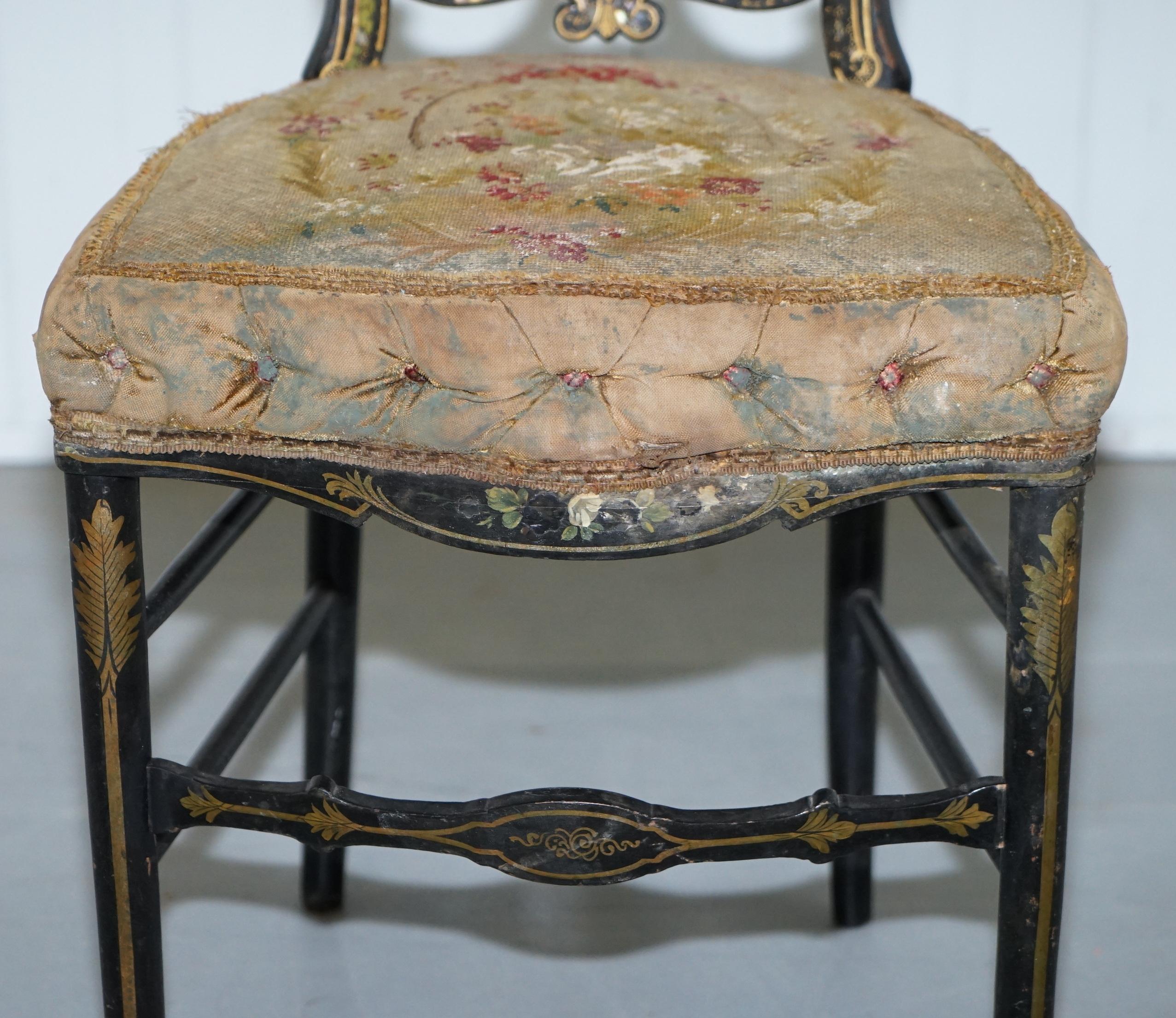 18th Century Very Rare Early Georgian Hand Painted Chinoiserie Ebonized Chair 1