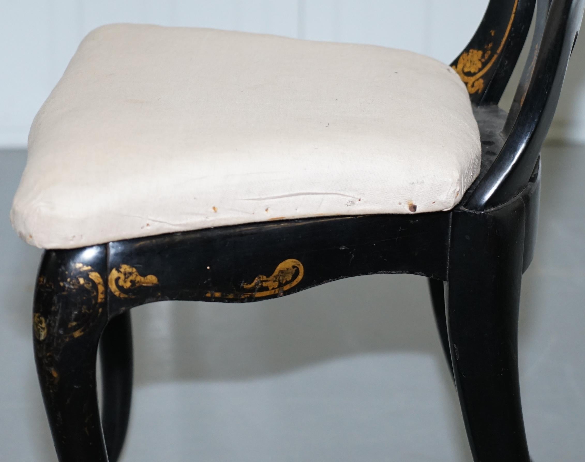 18th Century Very Rare Early Georgian Hand Painted Chinoiserie Ebonized Chair 7