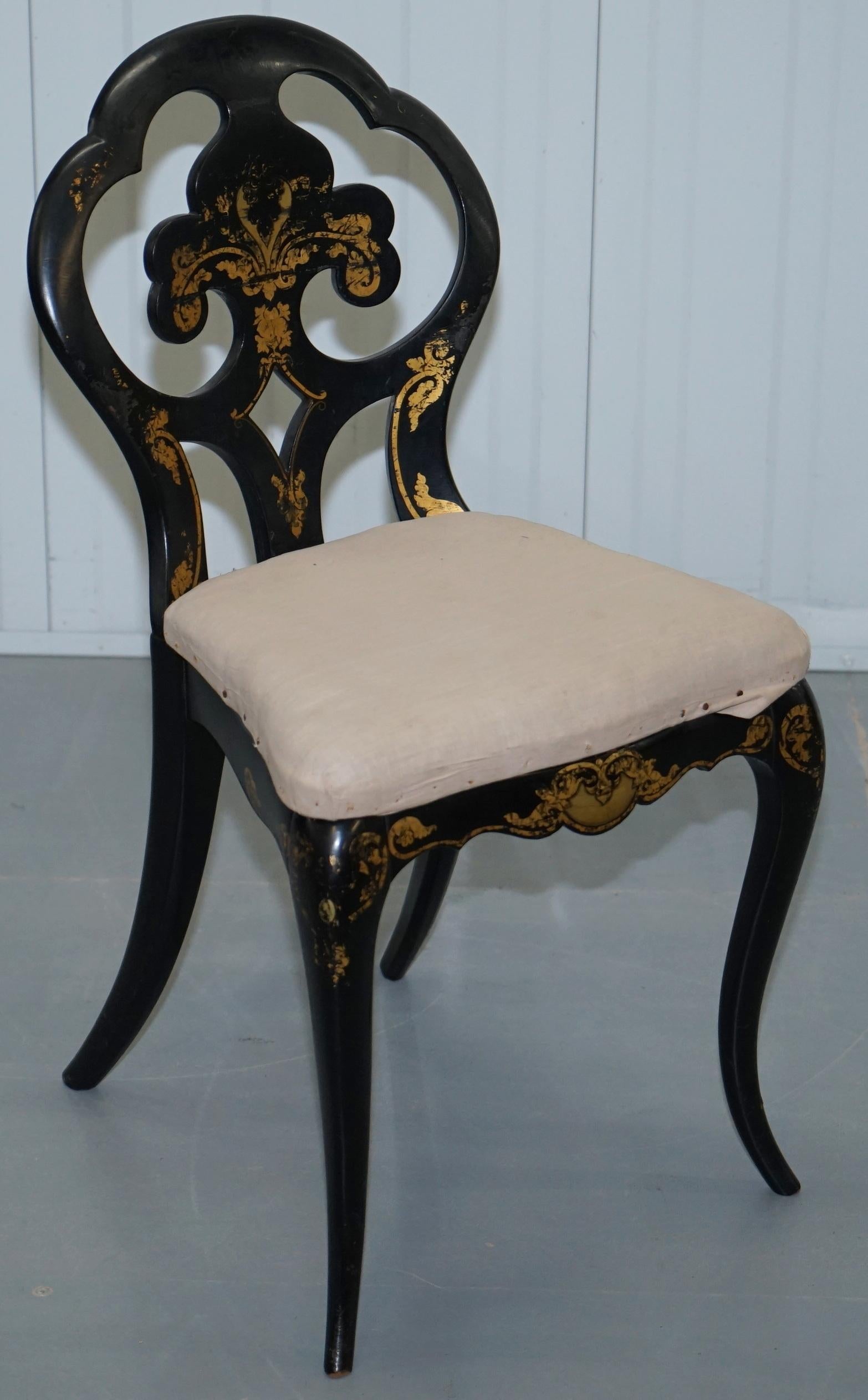 British 18th Century Very Rare Early Georgian Hand Painted Chinoiserie Ebonized Chair