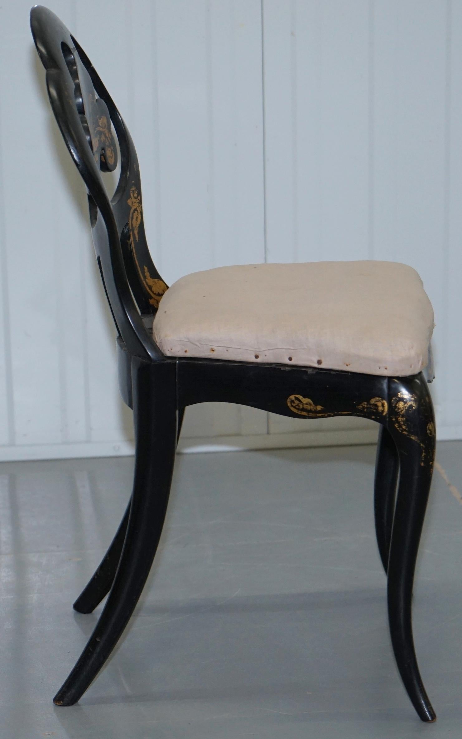 18th Century Very Rare Early Georgian Hand Painted Chinoiserie Ebonized Chair 3