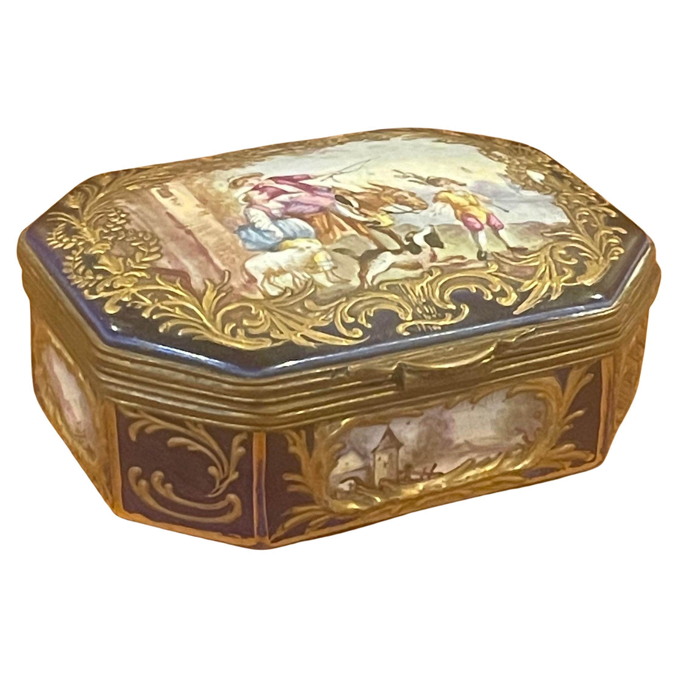 An exquisite 18th century Victorian porcelain and ormulu hand painted lidded box by Sevres, circa late 1800's. The box has a wonderful design and is in very good antique condition; it measures 4.5