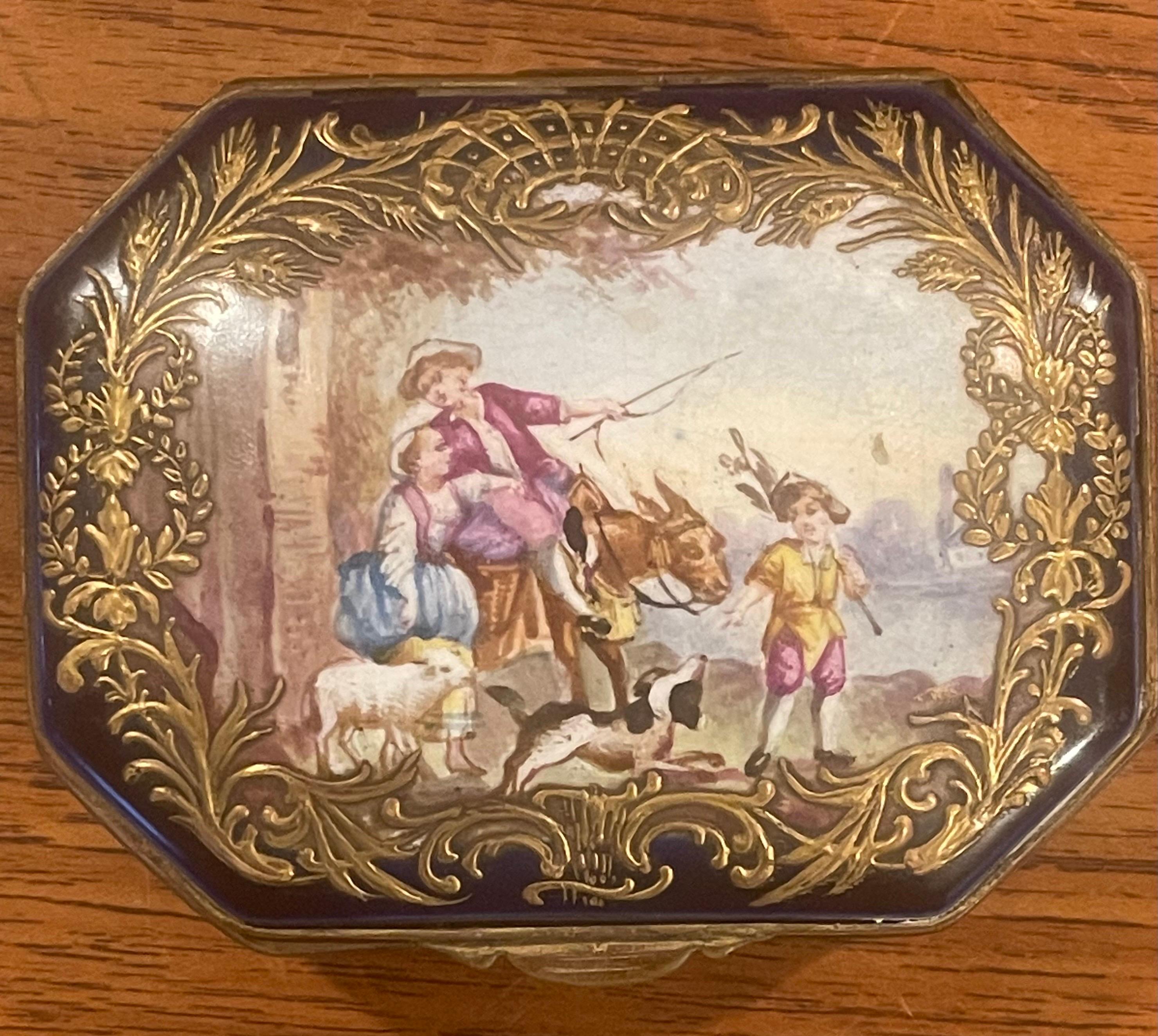 Hand-Painted 18th Century Victorian Enamel and Ormulu Lidded Box by Sevres