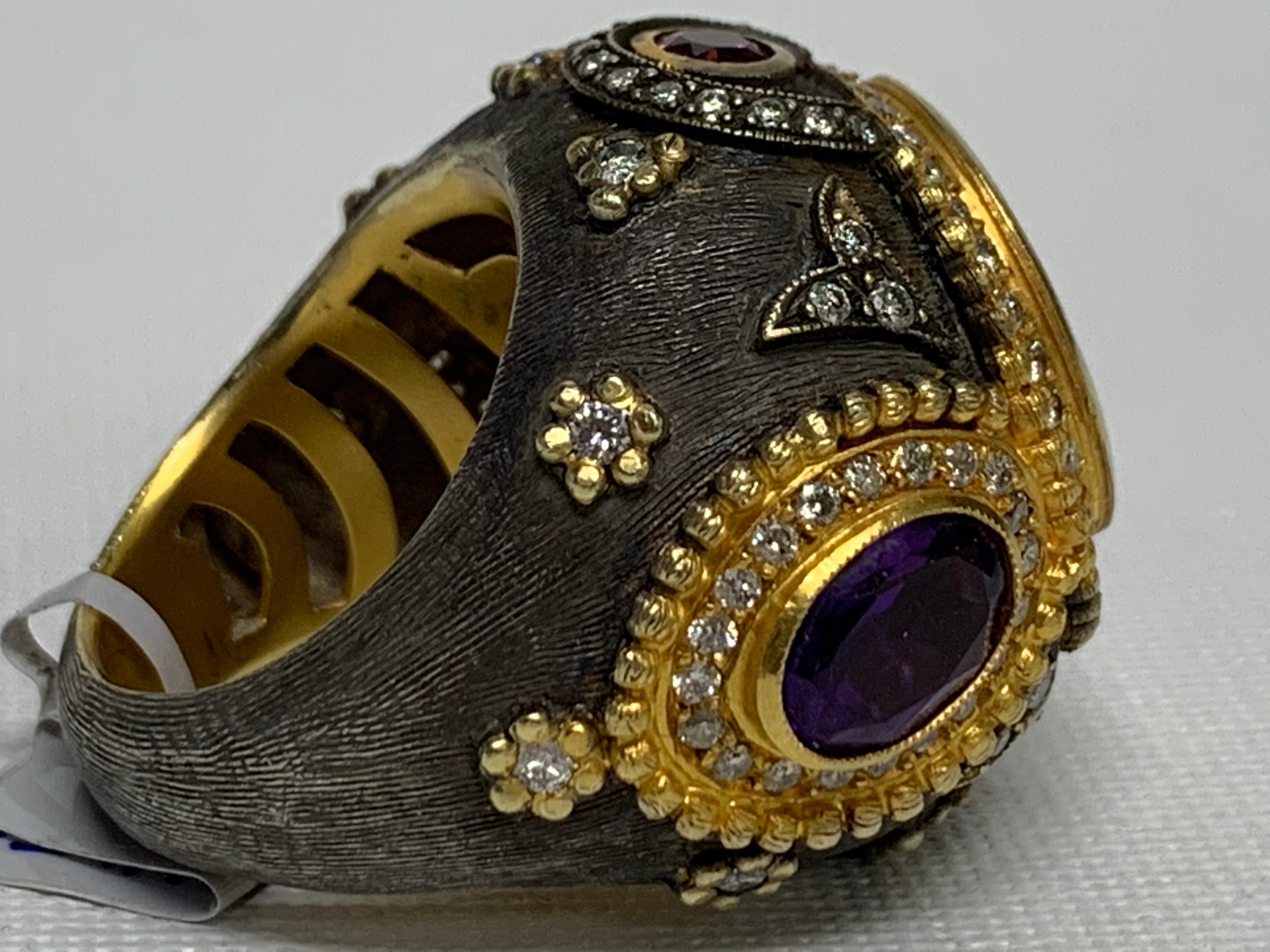 Victorian 14.5 Carat Amethyst, White Diamond Ring For Sale