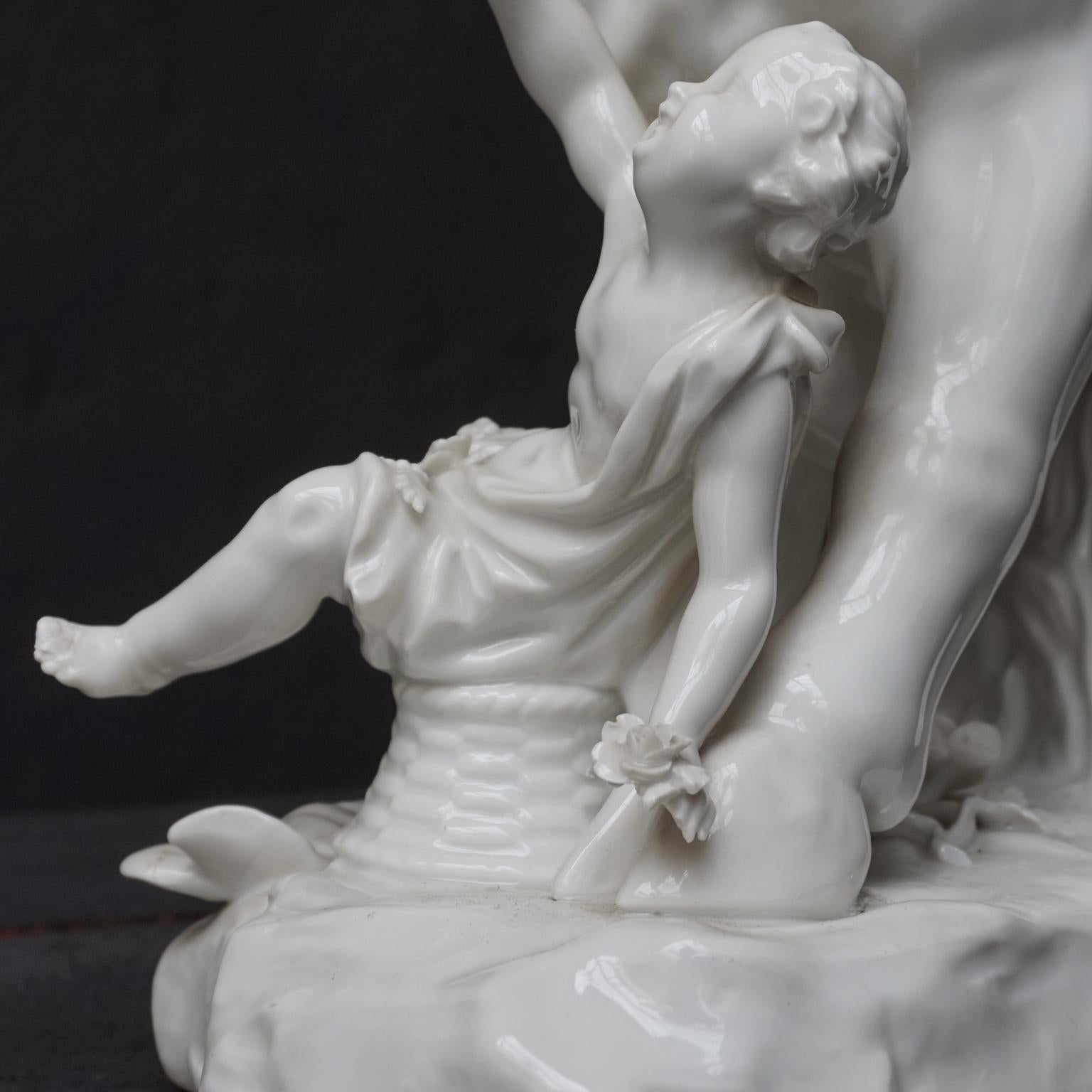 Glazed 18th Century Viennese Figural Porcelain Greek Mythology Group of Europa and Zeus For Sale