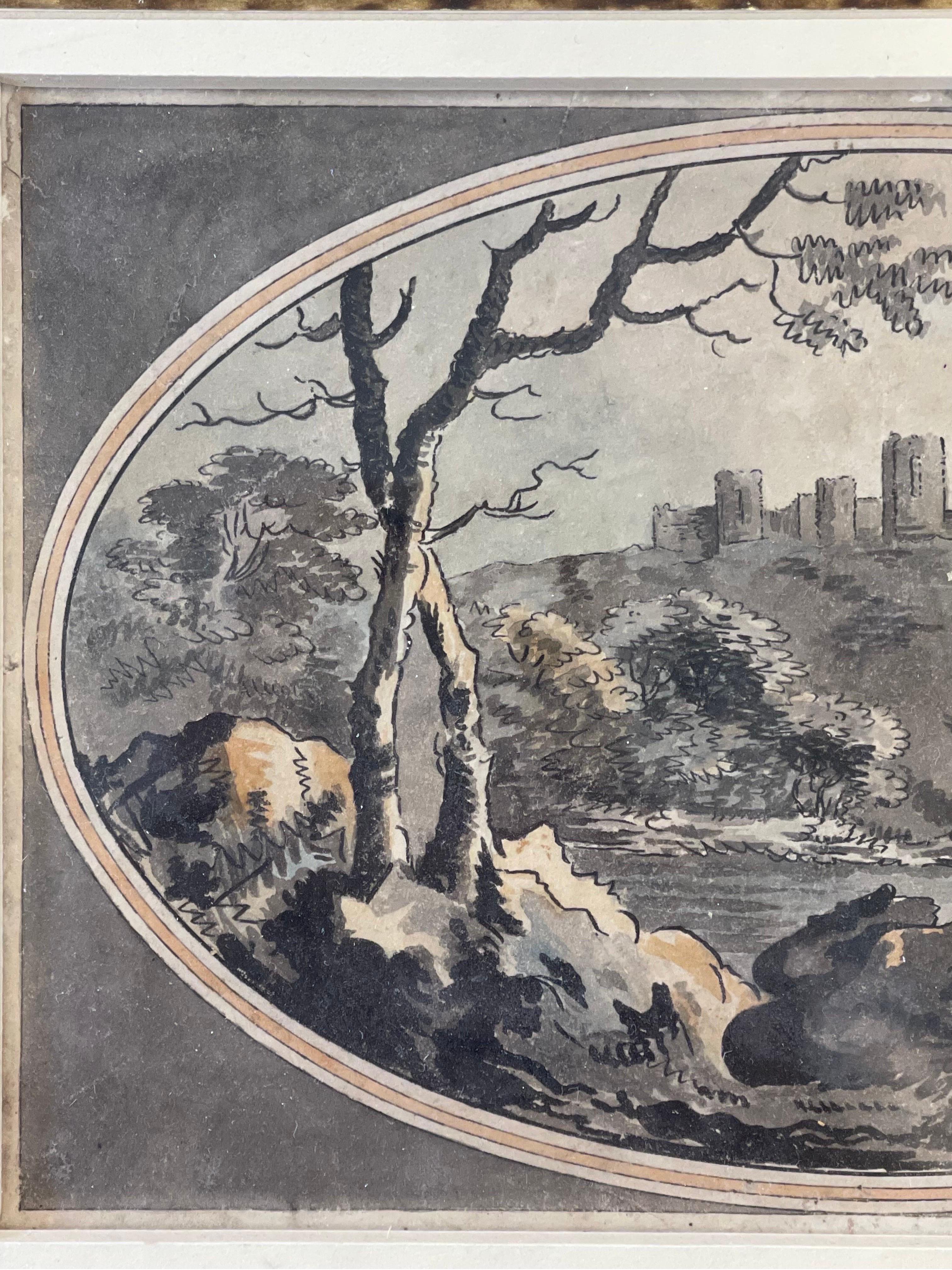 British 18th Century, View of Carreg Cennen Castle Watercolor Attributed William Marlow For Sale