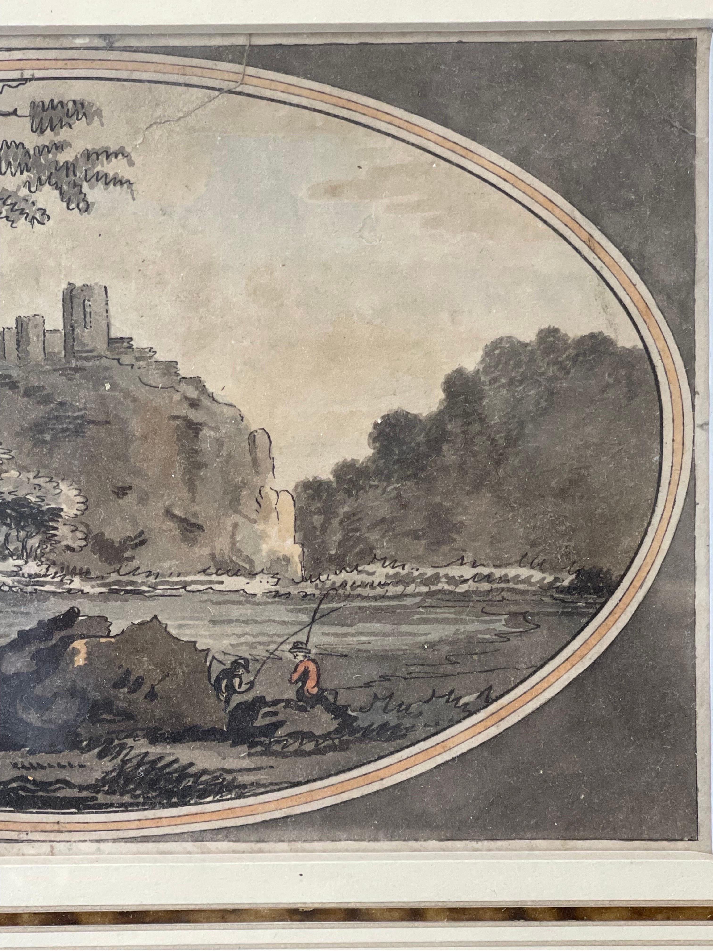 18th Century, View of Carreg Cennen Castle Watercolor Attributed William Marlow In Good Condition For Sale In Atlanta, GA