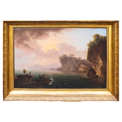 18th Century View of the Neapolitan Coast Painting Oil on Canvas by Fidanza