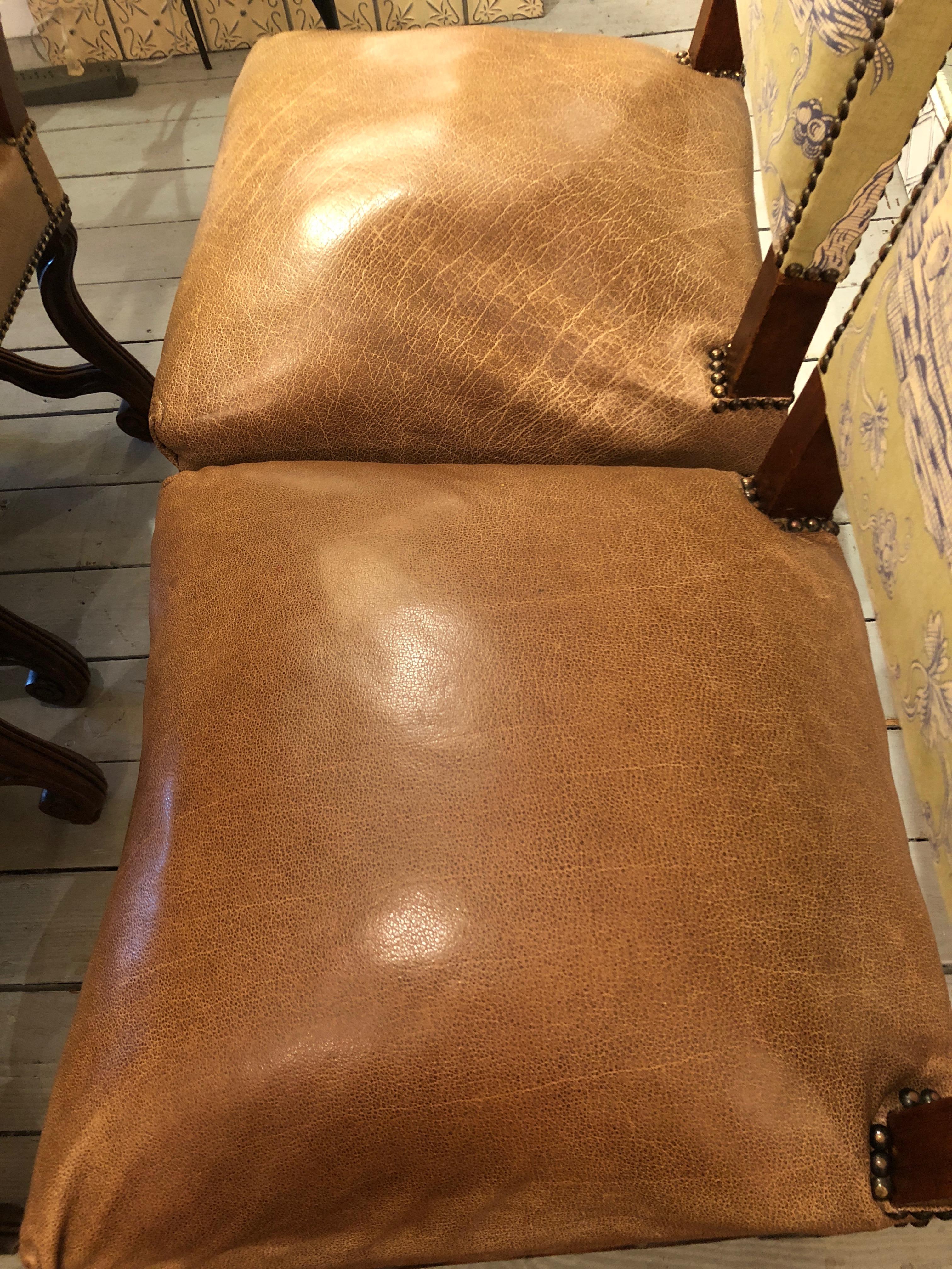 Chaises de salle à manger vintage de style Louis XIV du 18ème siècle avec cuir et toile 4