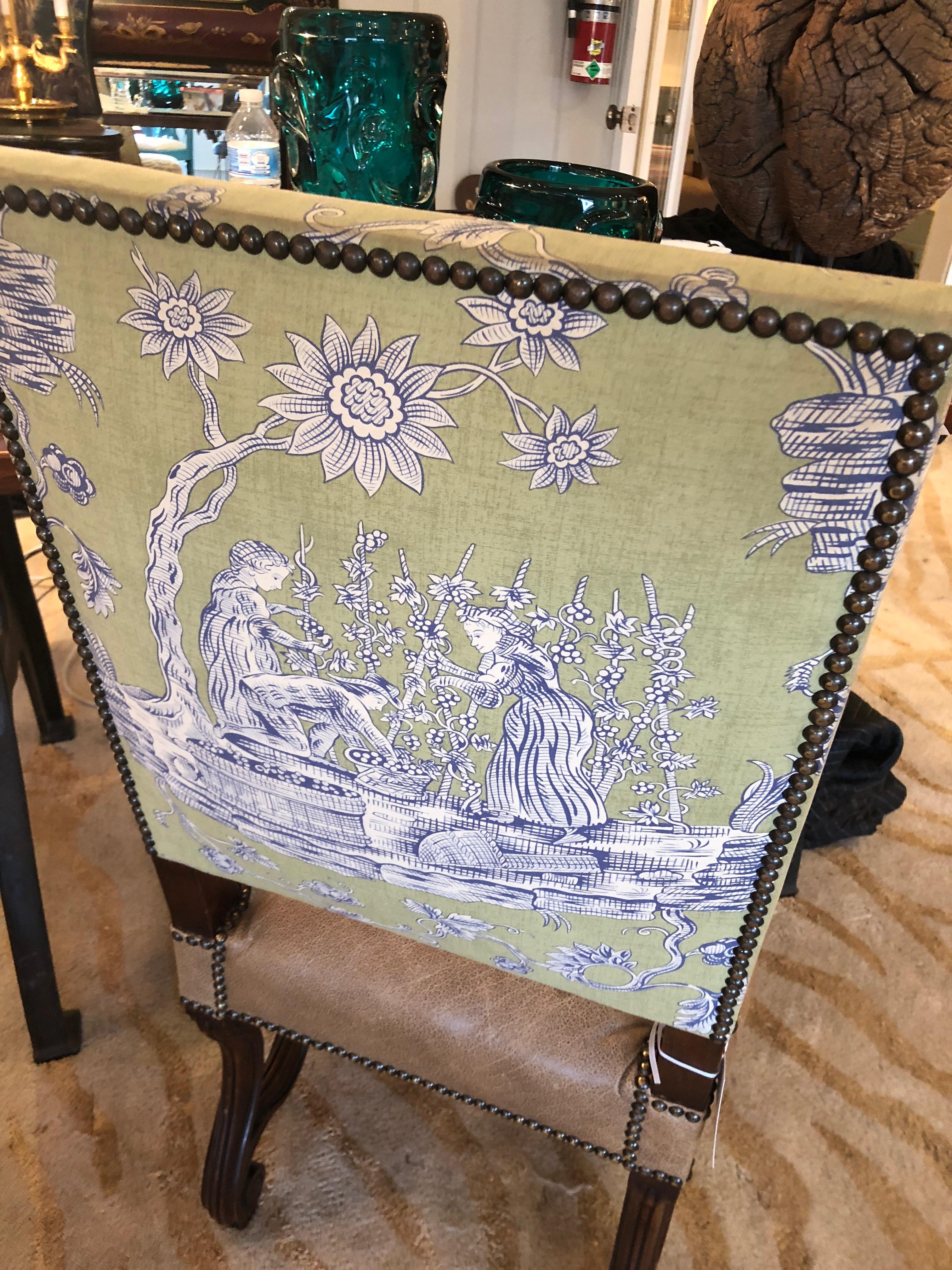 Chaises de salle à manger vintage de style Louis XIV du 18ème siècle avec cuir et toile 8