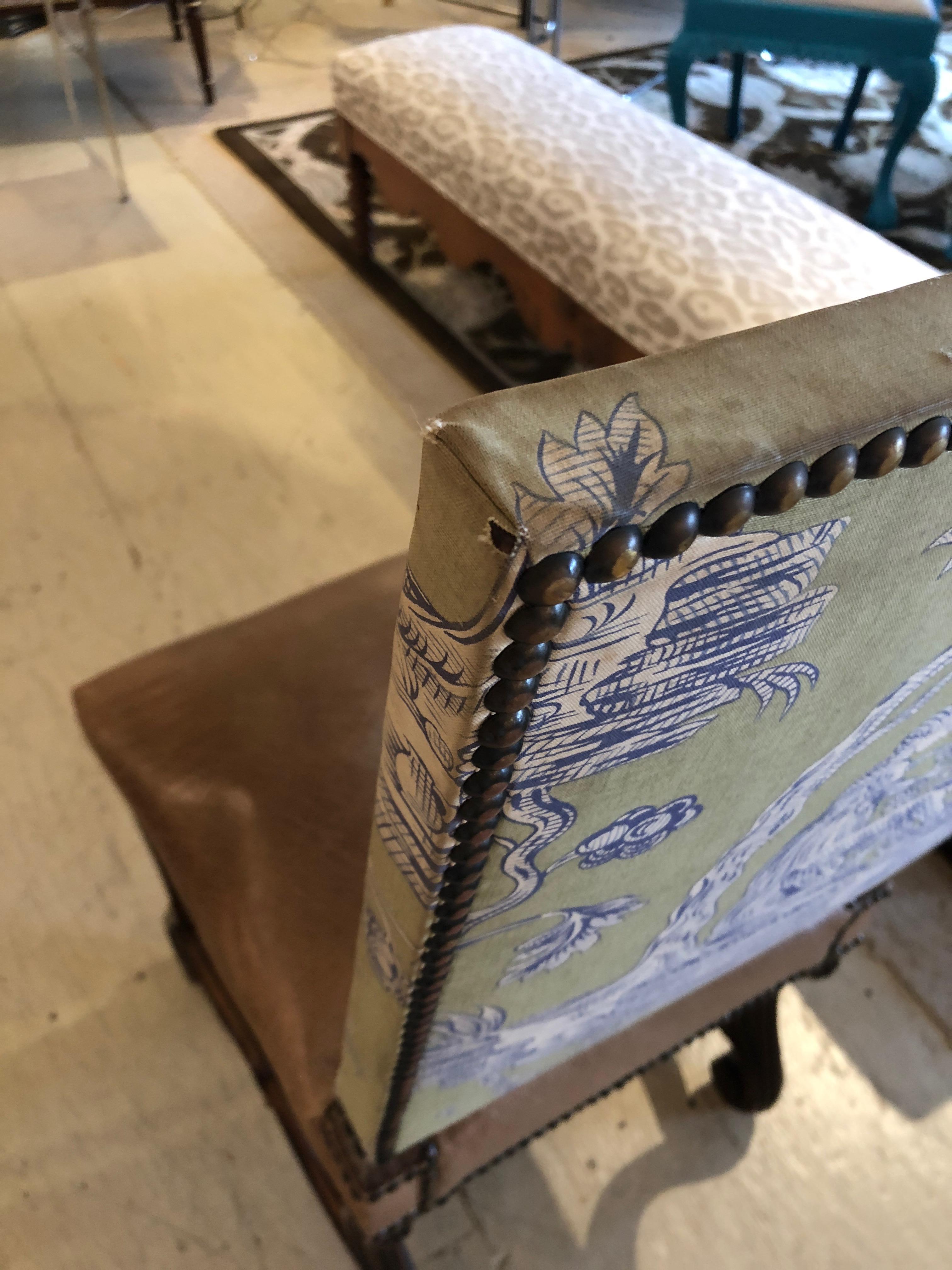 Chaises de salle à manger vintage de style Louis XIV du 18ème siècle avec cuir et toile 3