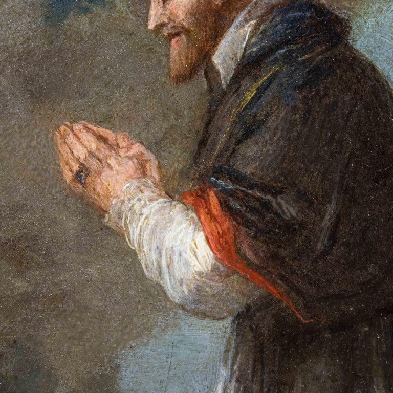 18th Century Vision of San Filippo Neri Painting Oil on Copper by