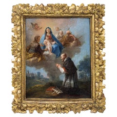 Antique 18th Century Vision of San Filippo Neri Painting Oil on Copper by Zuccarelli