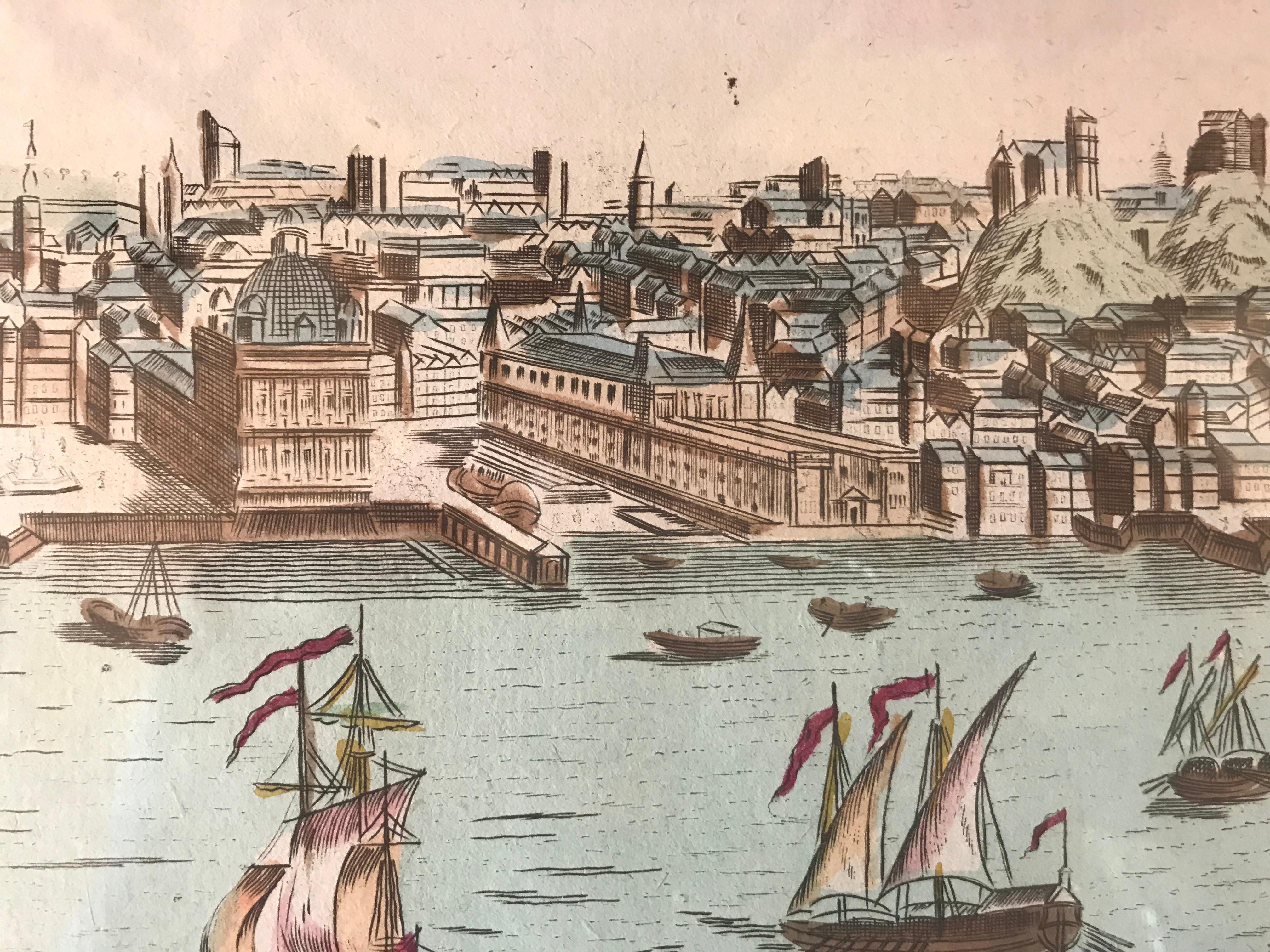 Vue d'Optique Handkolorierter Kupferstich von Lissabon aus dem 18. im Zustand „Hervorragend“ im Angebot in Boston, MA