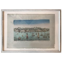 18th Century Vue d’Optique Hand-Colored Engraving of Lisbon