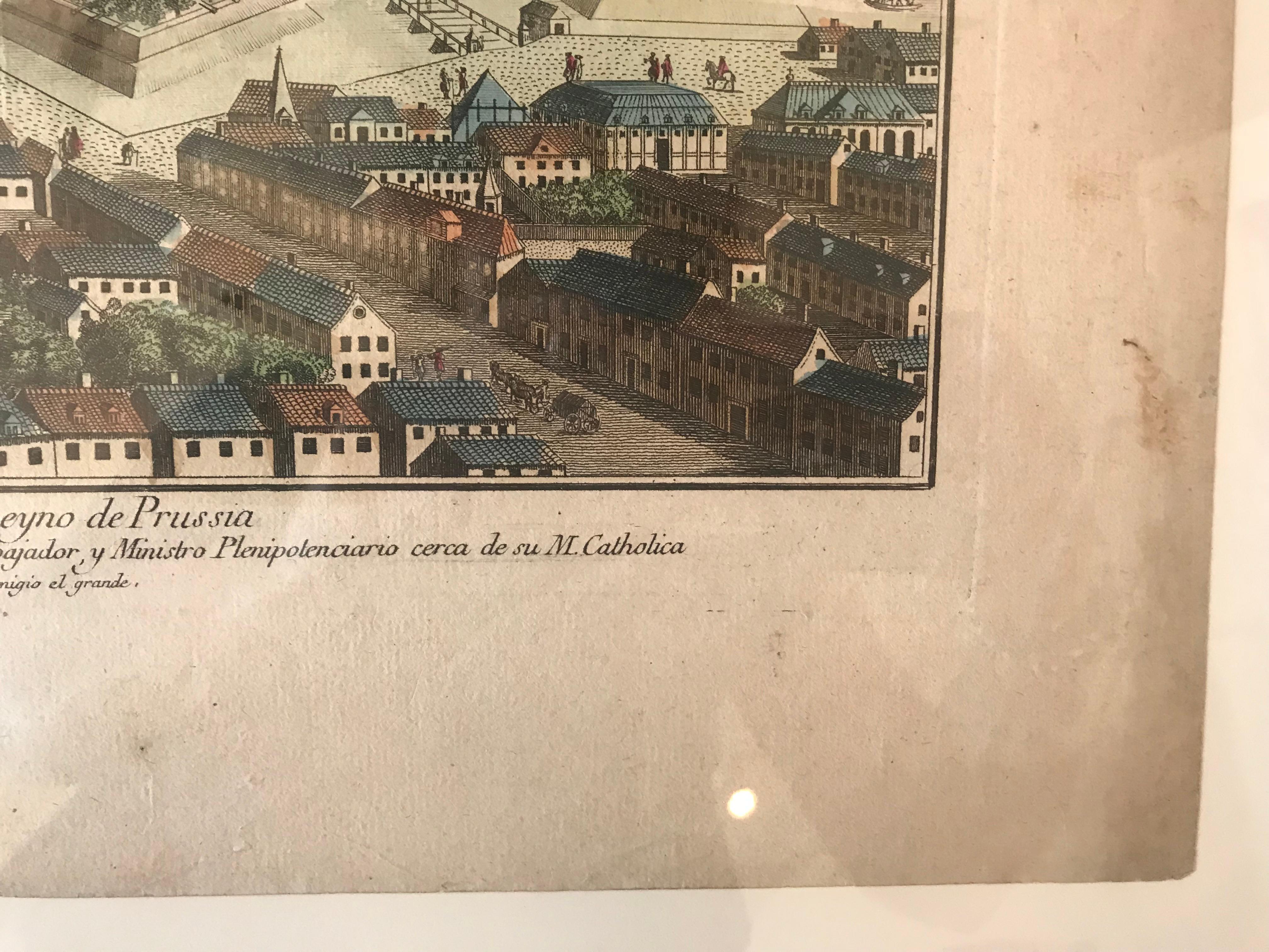 18th Century Vue d’Optique Hand-Colored Engraving of the City of Berlin For Sale 2