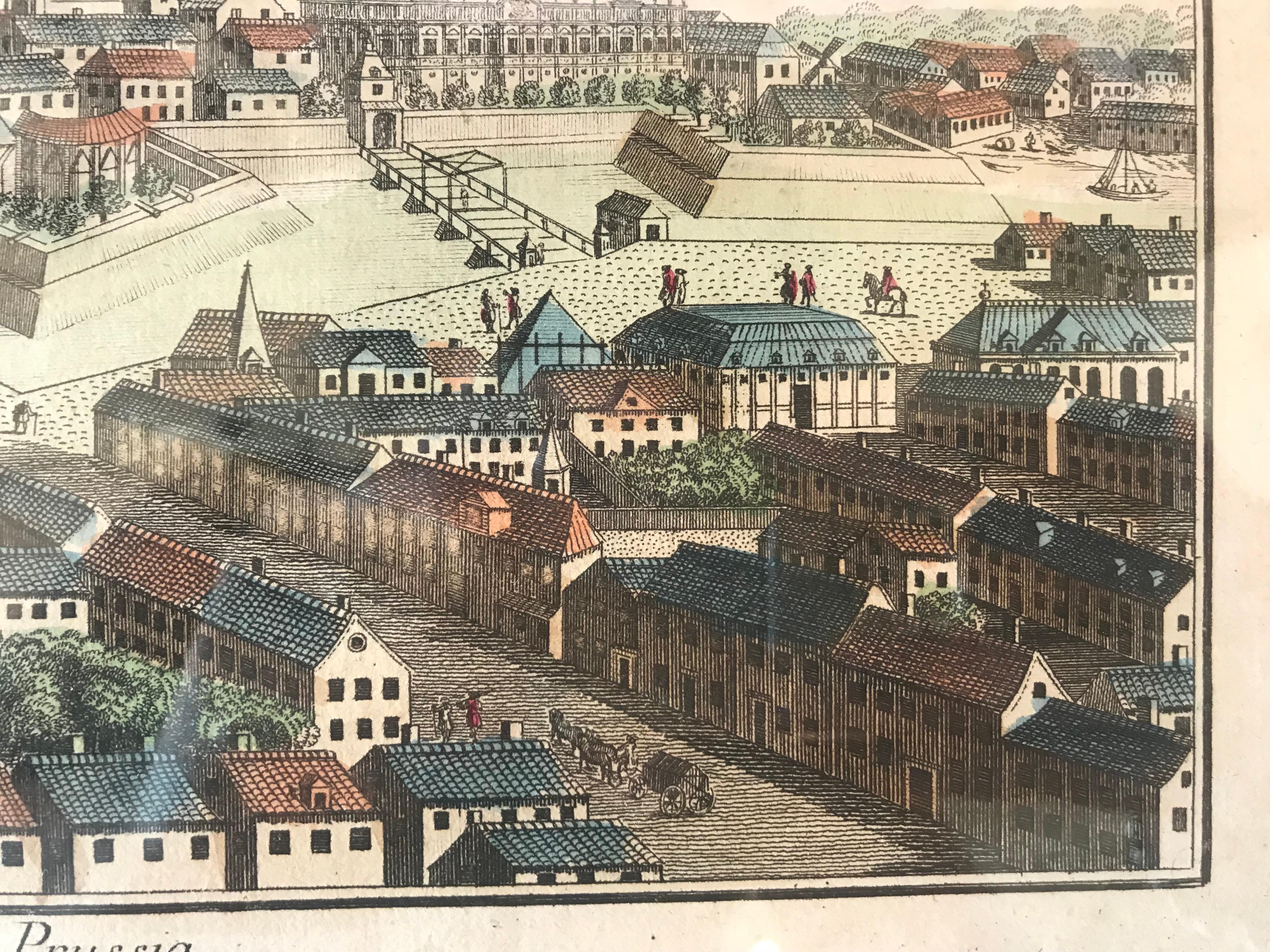 18th Century Vue d’Optique Hand-Colored Engraving of the City of Berlin For Sale 4