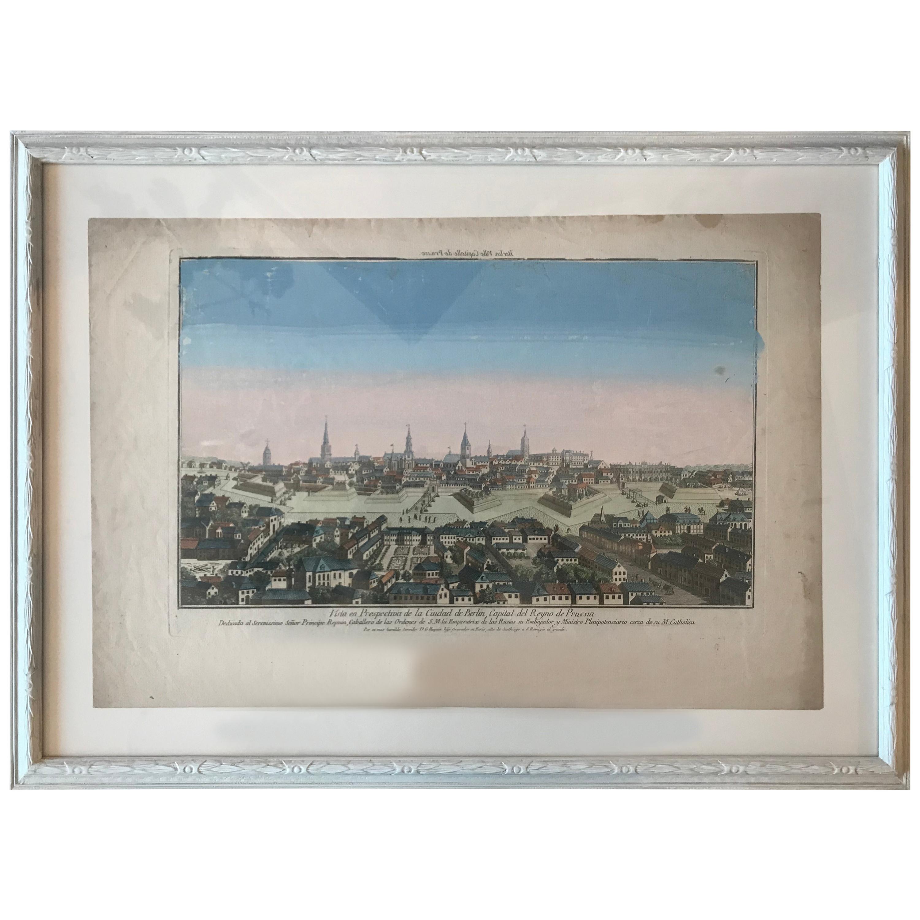 18th Century Vue d’Optique Hand-Colored Engraving of the City of Berlin For Sale
