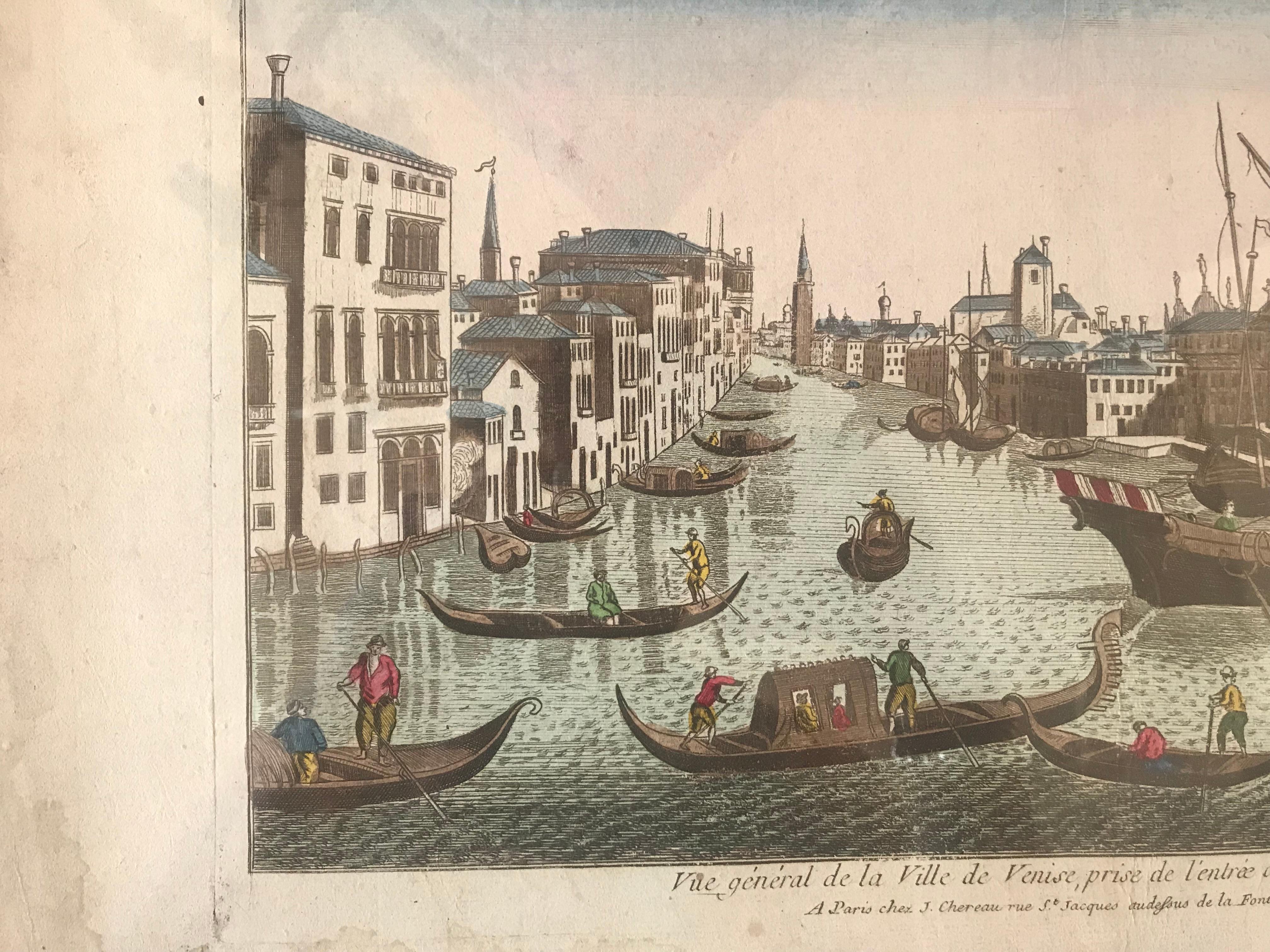 18th century Vue d’Optique hand-colored engraving of the Grand Canal, Venice
Custom framing.
 