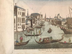 18th Century Vue d’Optique Hand-Colored Engraving of the Grand Canal, Venice