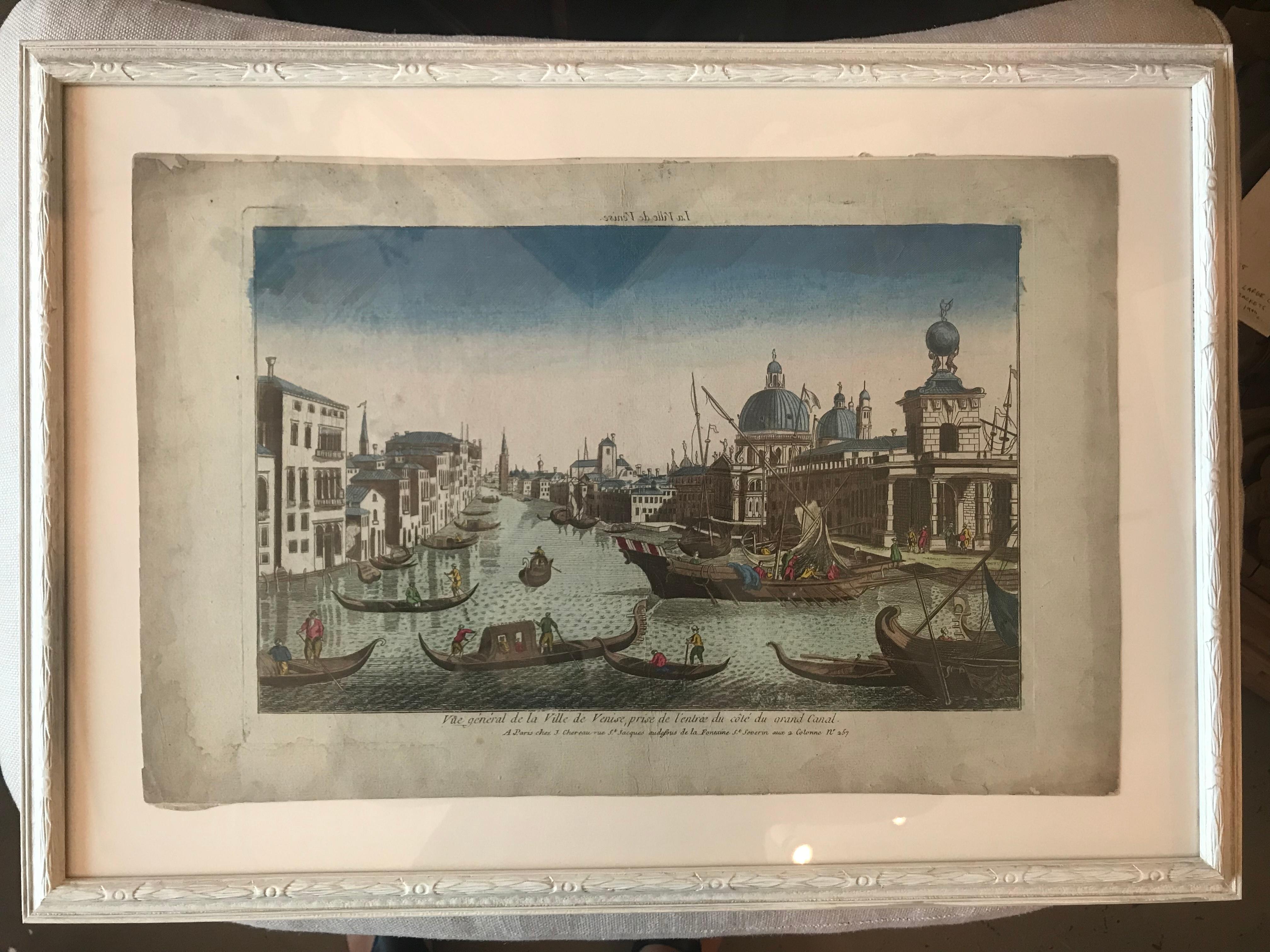 18th Century Vue d’Optique Hand-Colored Engraving of the Grand Canal, Venice 2