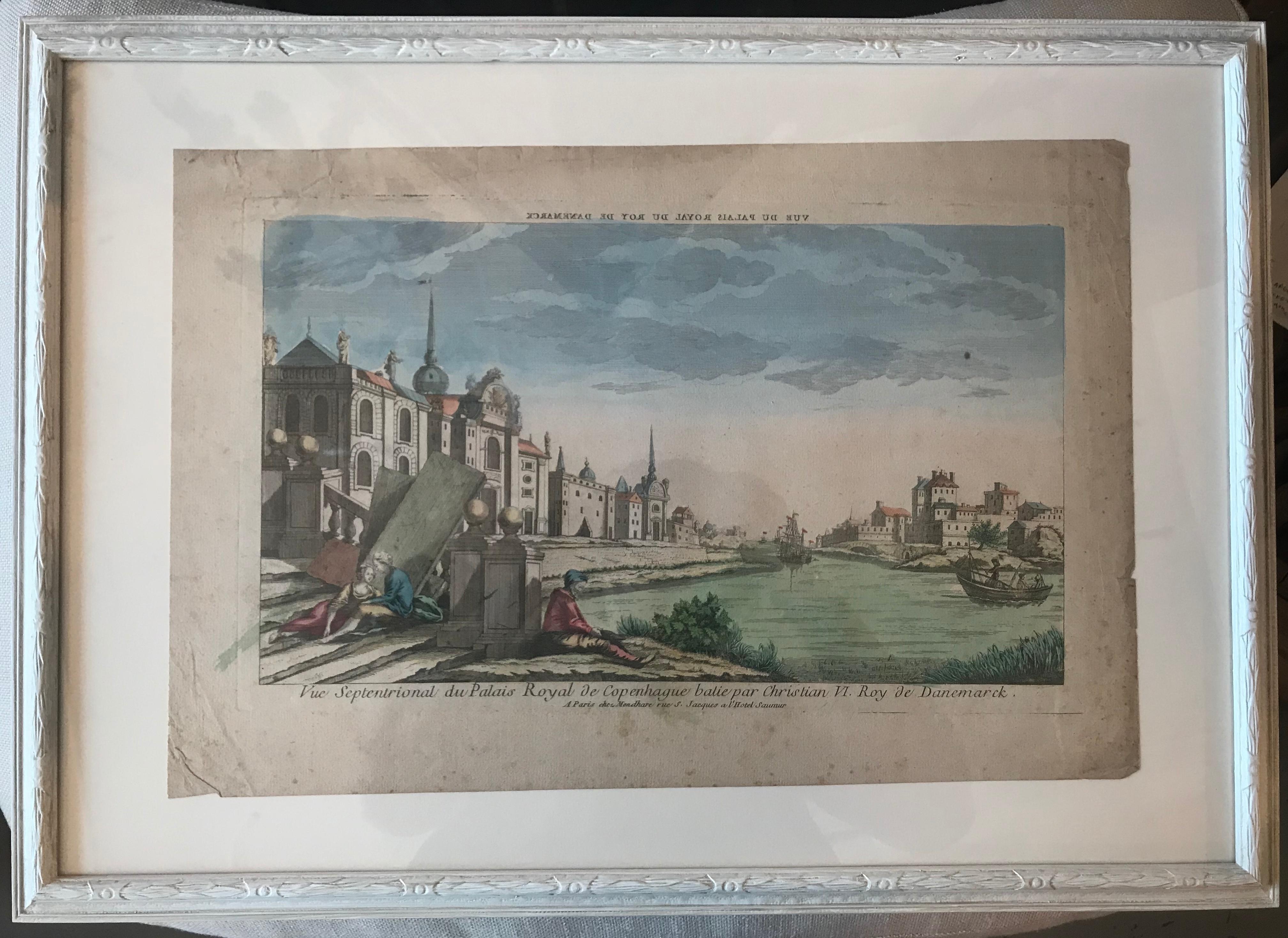 18th Century Vue D’optique Hand-Colored Engraving of the Palais Royal For Sale 4