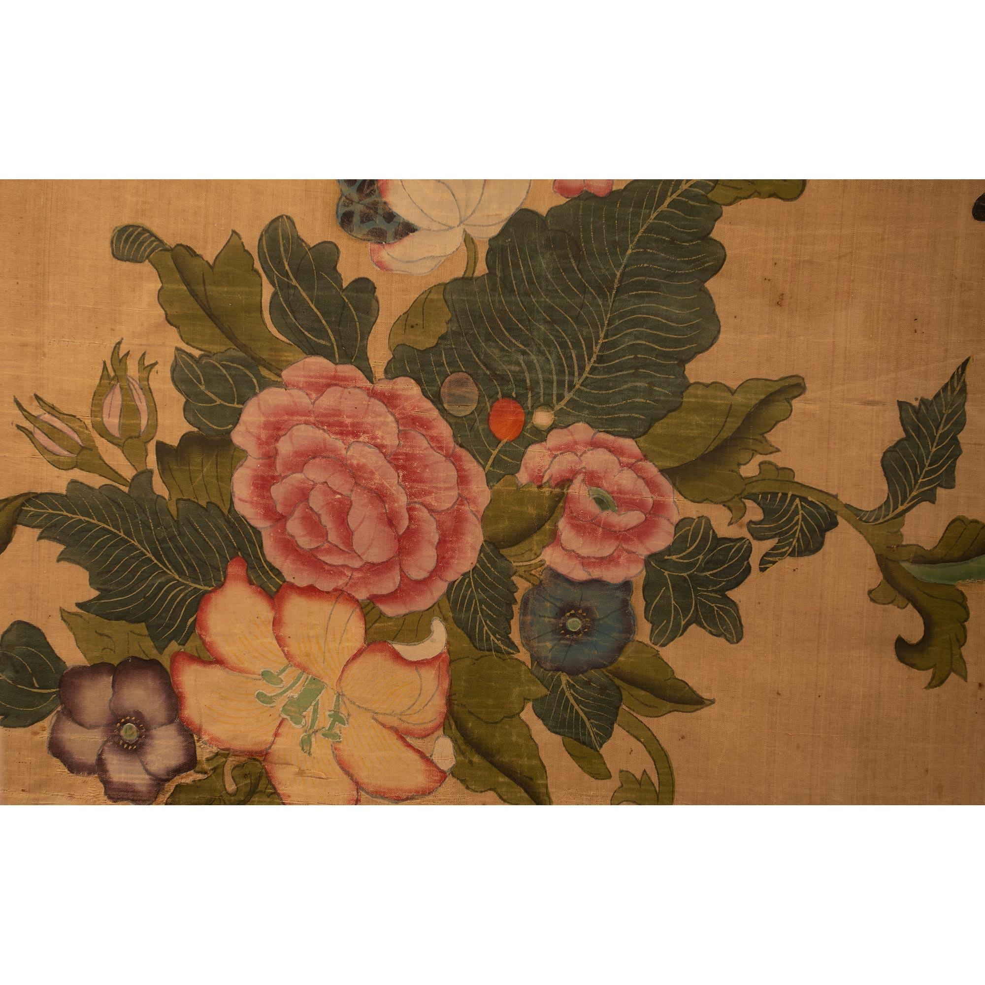 18th Century Wall Panel of Hand Painted Asian Silk In Good Condition For Sale In West Palm Beach, FL