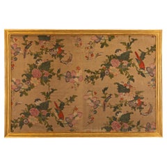18th Century Wall Panel of Hand Painted Asian Silk