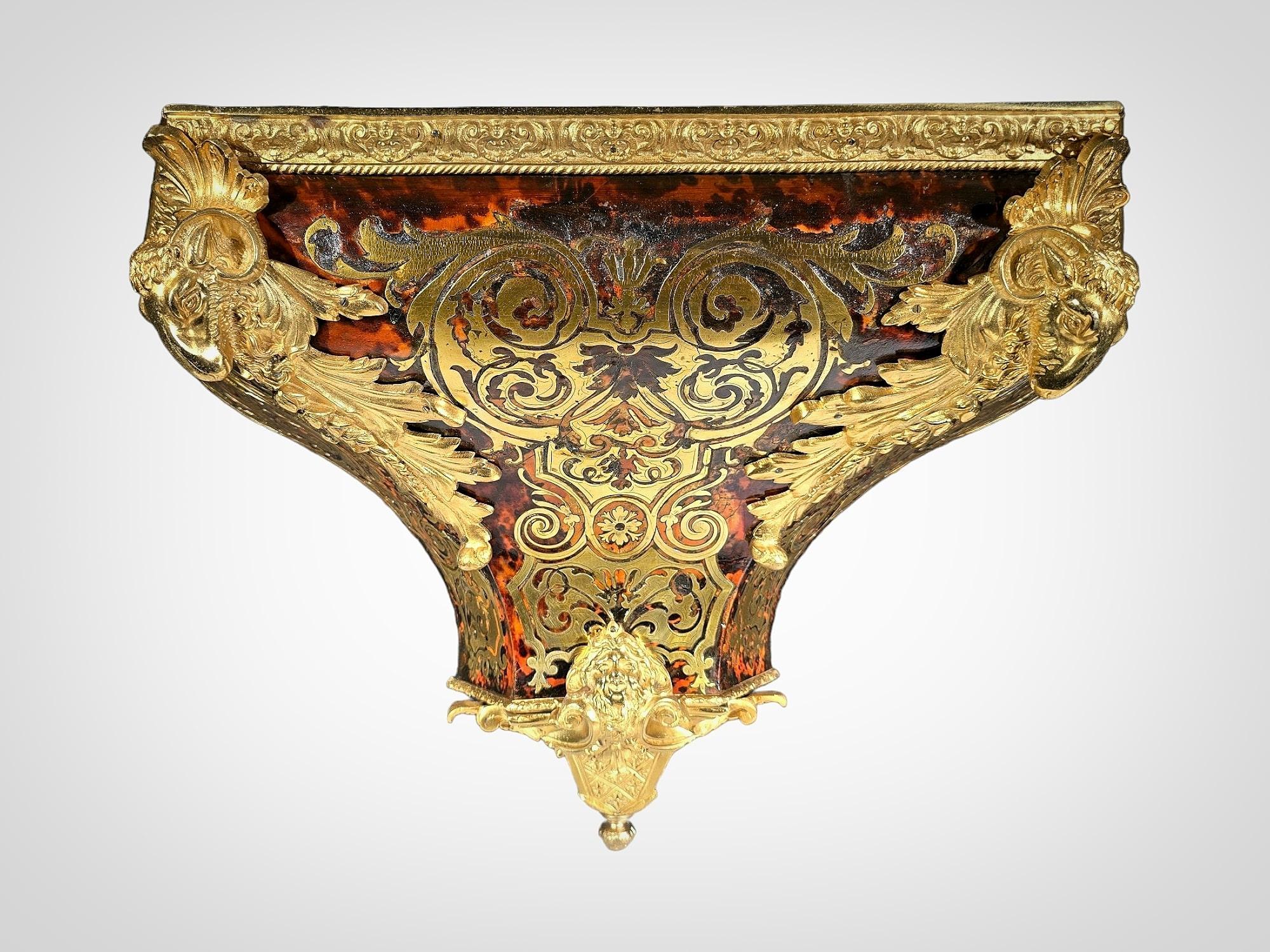18th Century Wall Pedestal with Boulle Marquetry and Mercury Gilt Bronzes For Sale 8