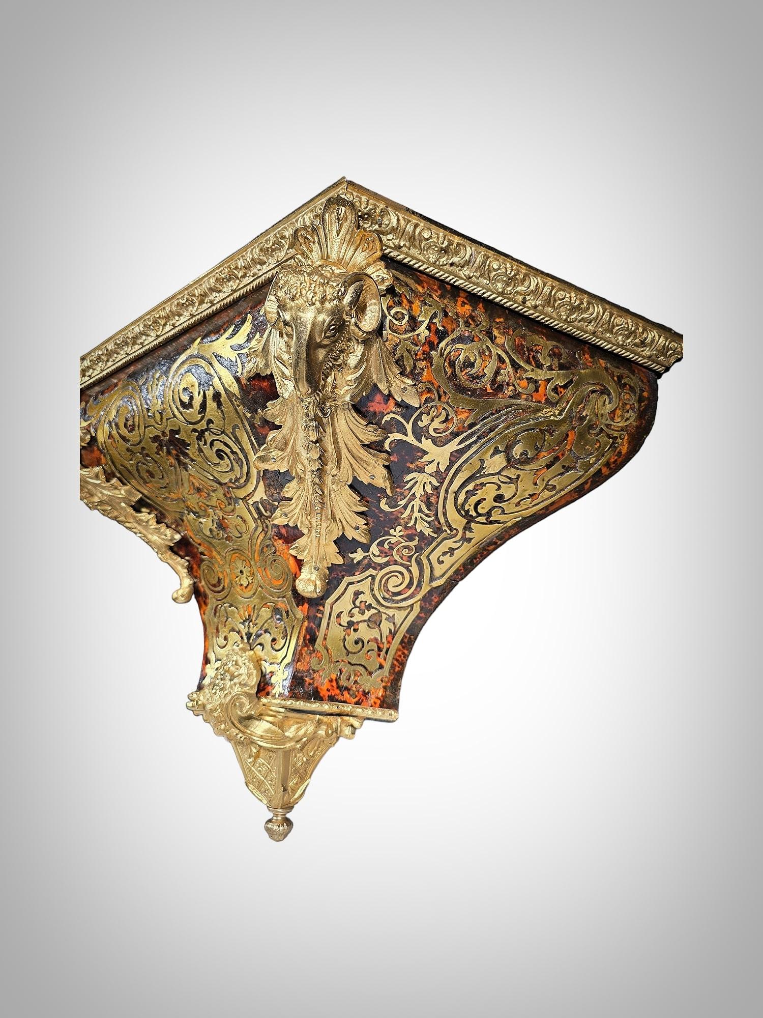 18th Century Wall Pedestal with Boulle Marquetry and Mercury Gilt Bronzes For Sale 12