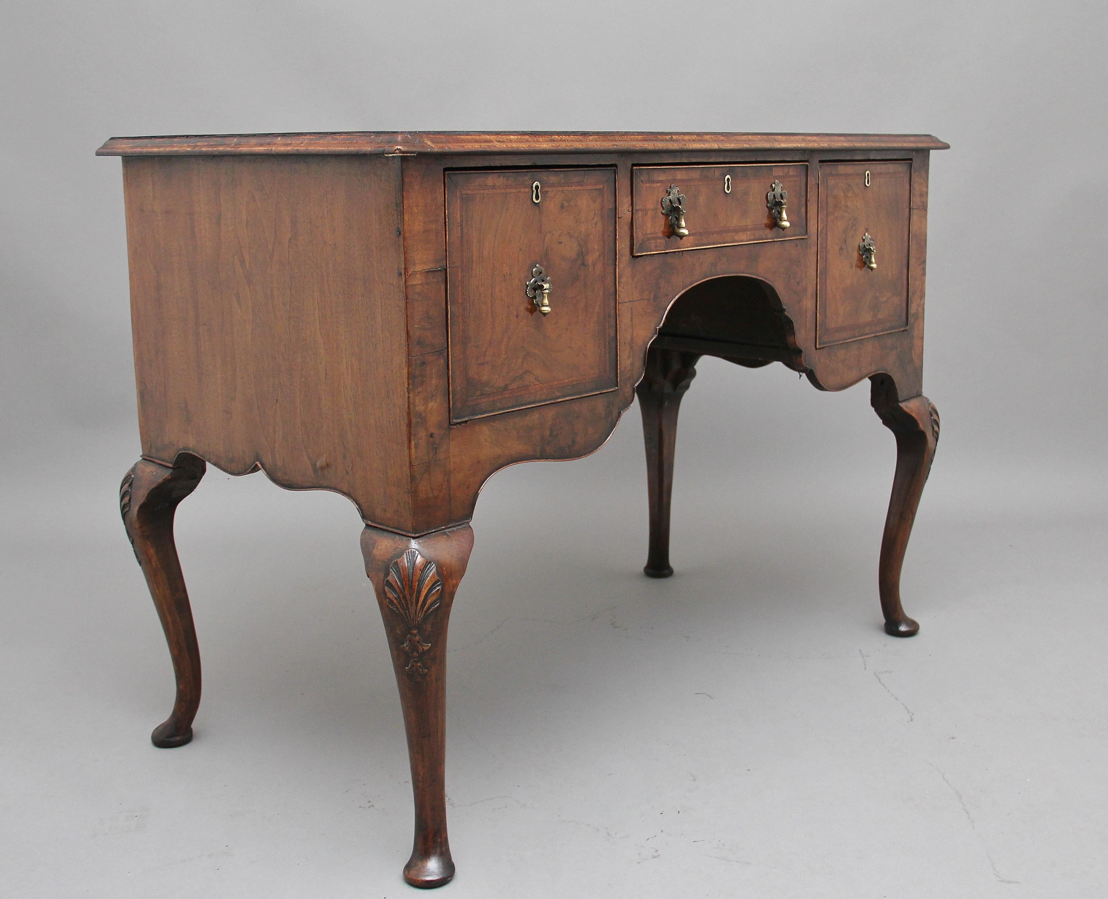 Georgian 18th Century Walnut and Feather Banded Lowboy For Sale