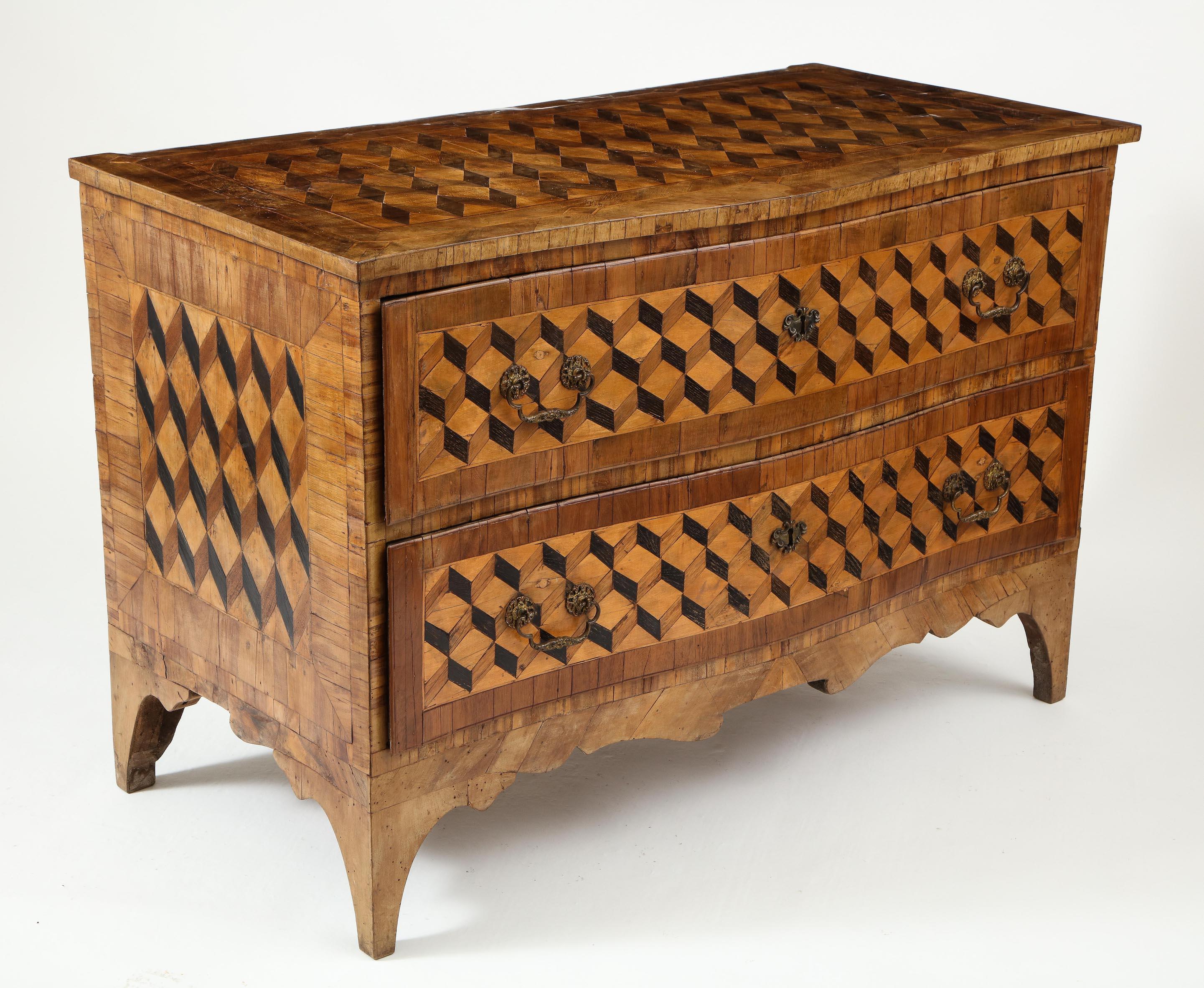 Louis XV 18th Century Walnut and Fruitwood Parquetry Commode