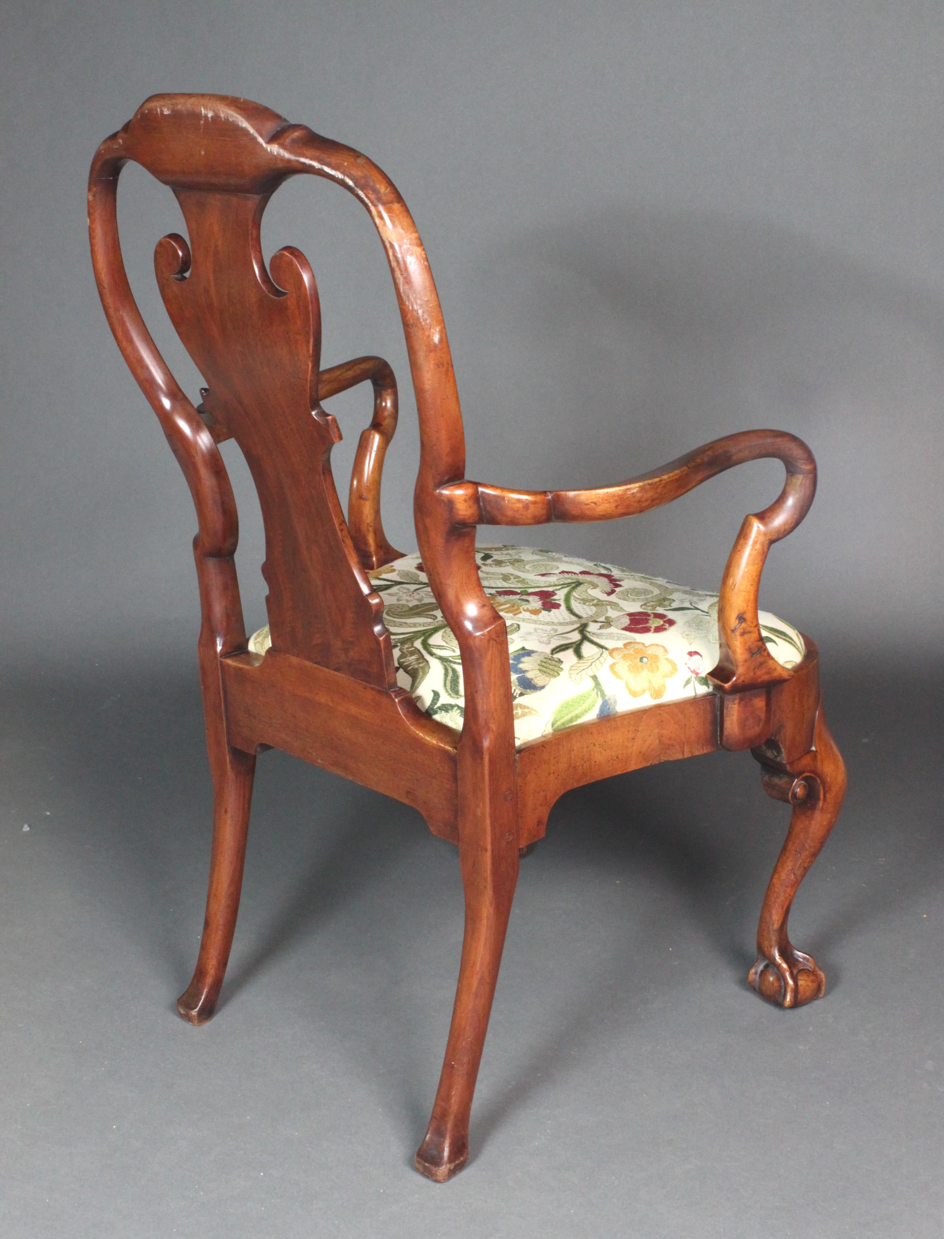 Queen Anne 18th Century Walnut Arm Chair