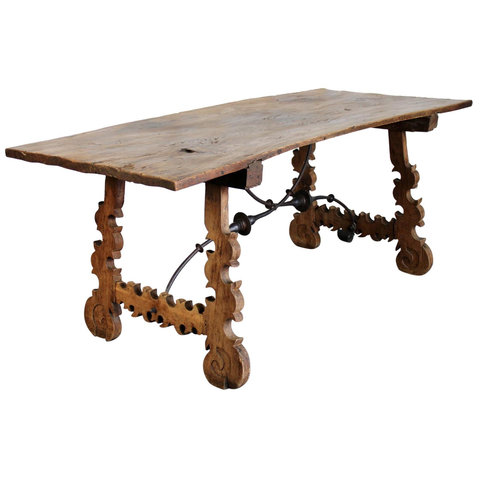 Primitive 18th Century Walnut and Artistic Iron Refectory Table For Sale