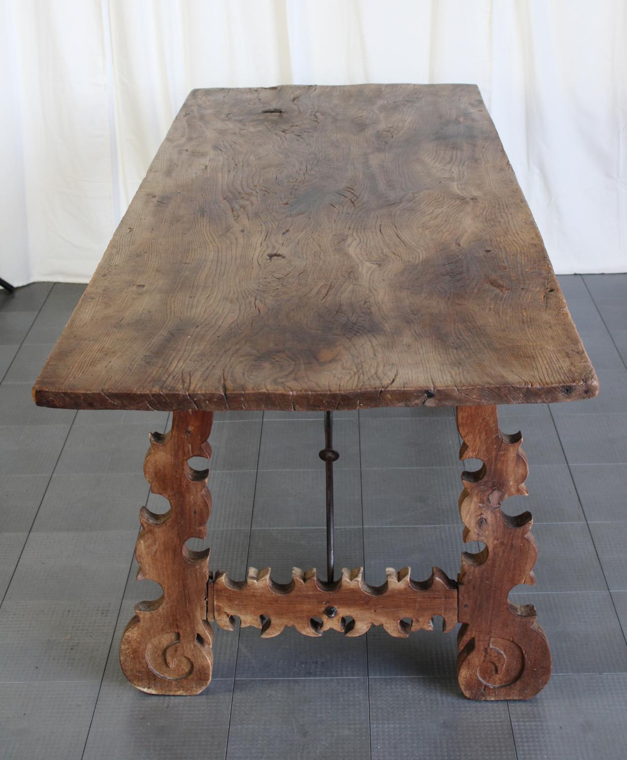 Spanish 18th Century Walnut and Artistic Iron Refectory Table For Sale