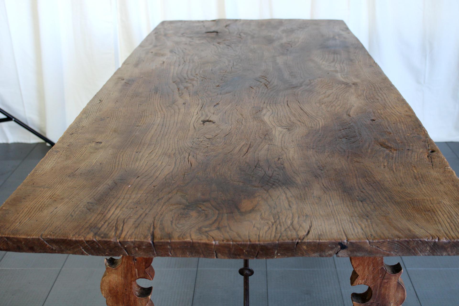 Wood 18th Century Walnut and Artistic Iron Refectory Table For Sale