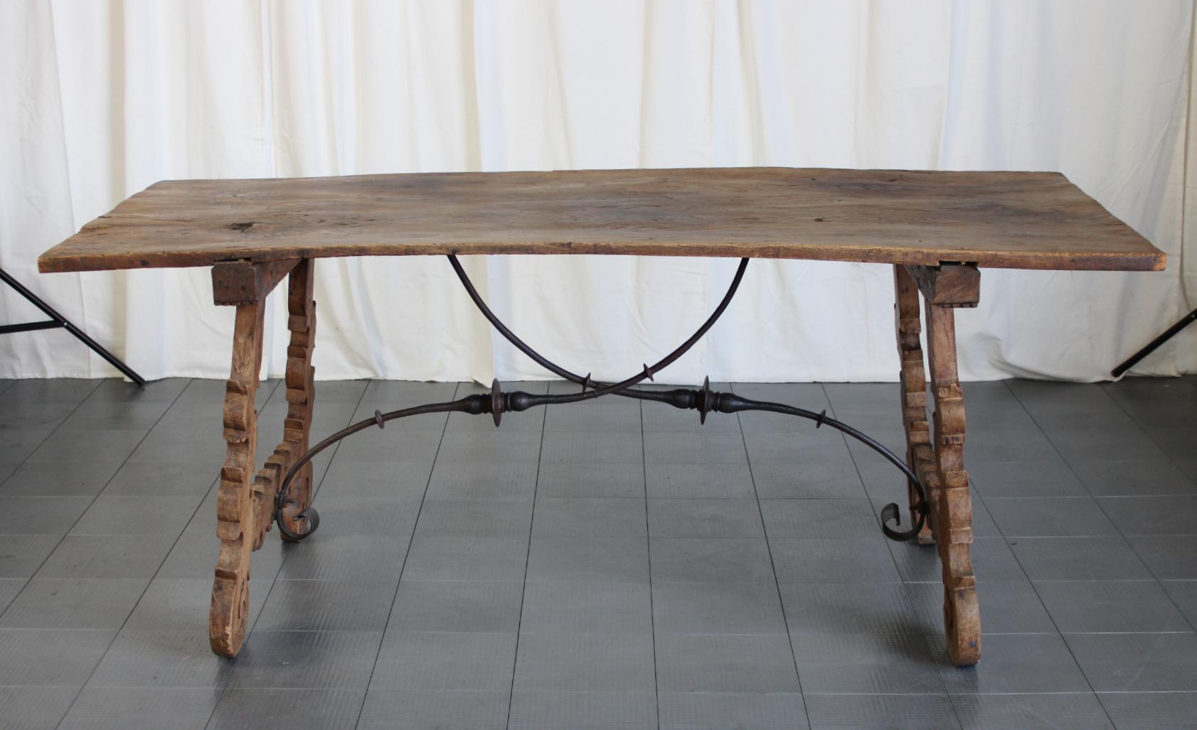 18th Century Walnut and Artistic Iron Refectory Table For Sale 1