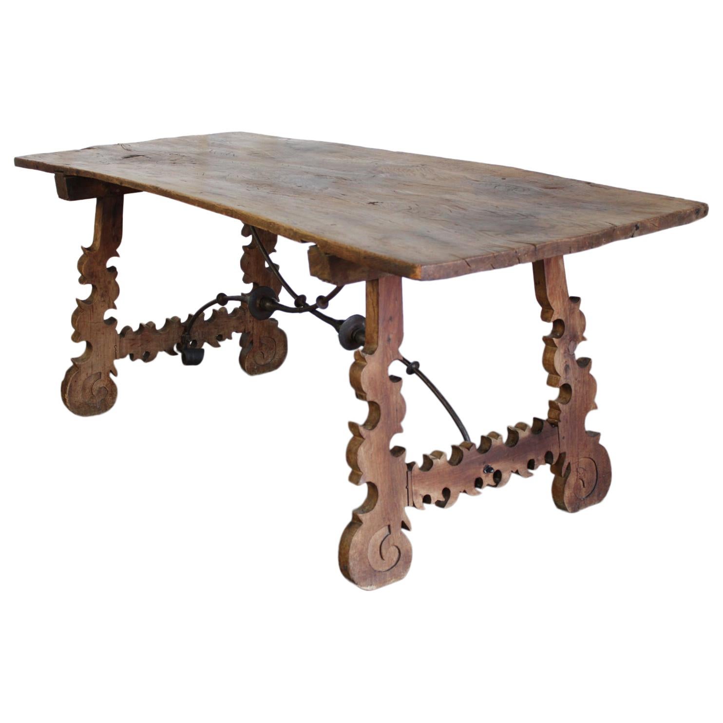18th Century Walnut and Artistic Iron Refectory Table For Sale