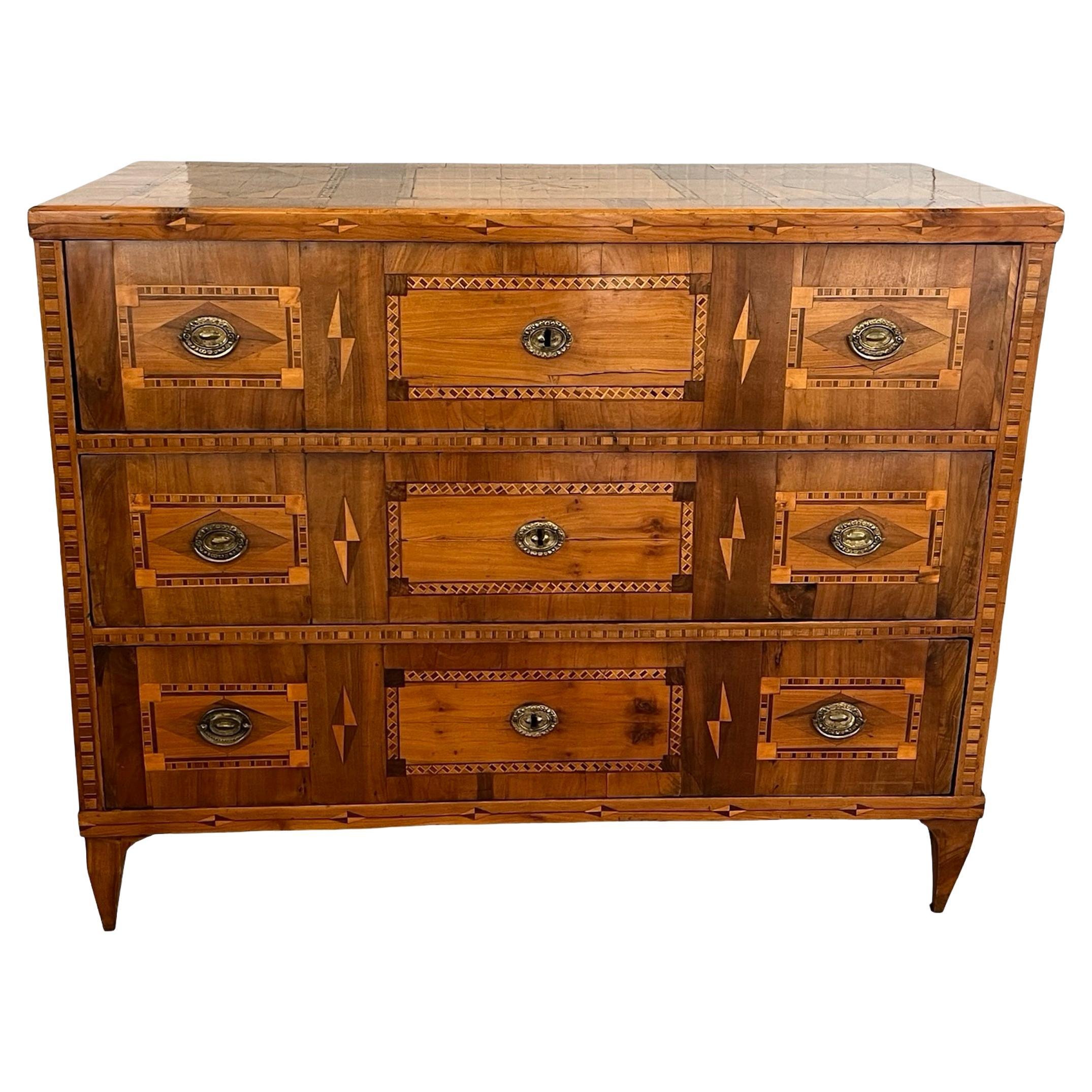 18th Century Walnut Austrian Chest of Drawers With Fruitwood Inlay For Sale