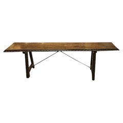 18th Century Walnut Bench With Iron Crossbar, Italy