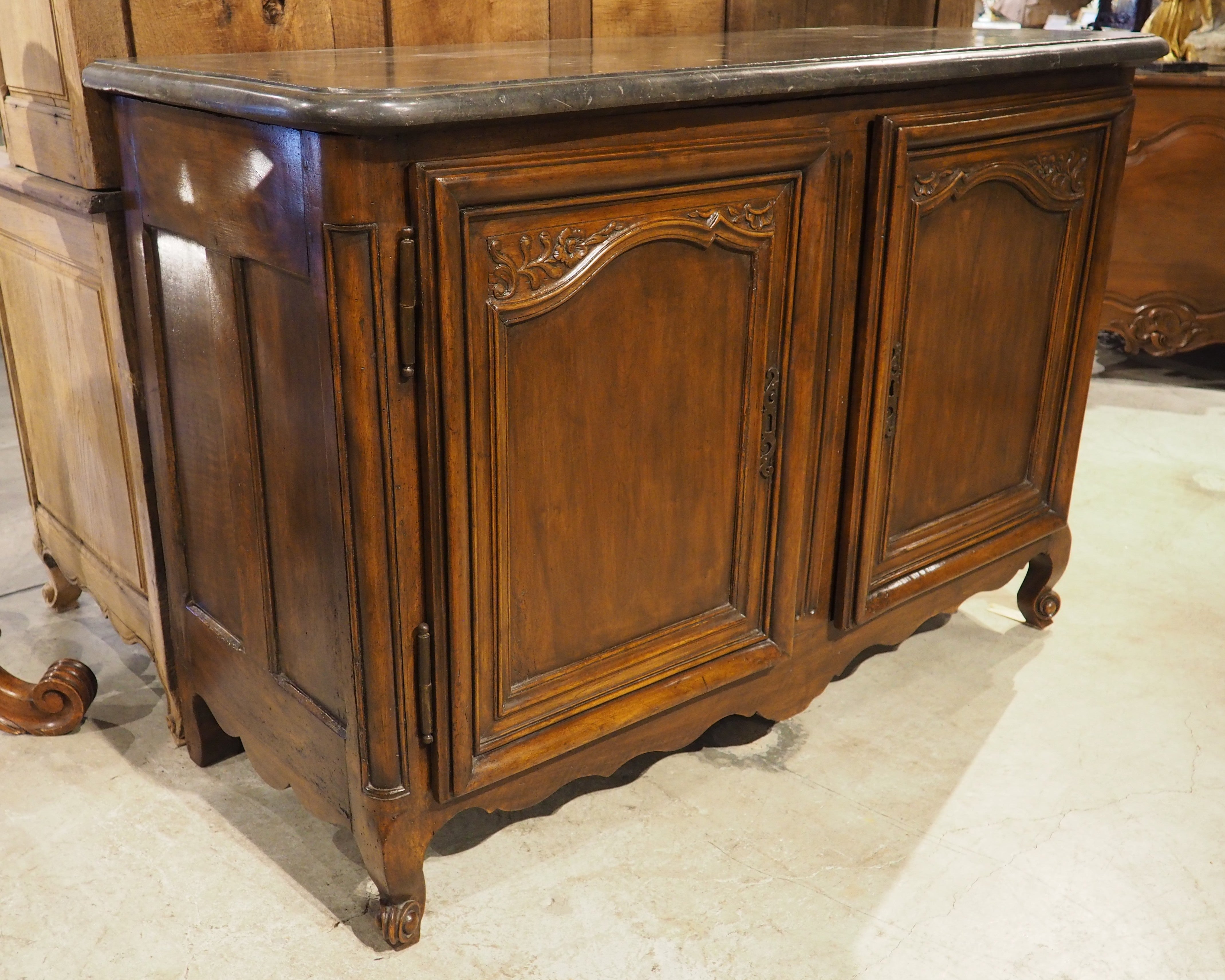 French Louis XV Lyonnais Walnut Buffet with Original St. Cyr Stone Top, C. 1760 For Sale