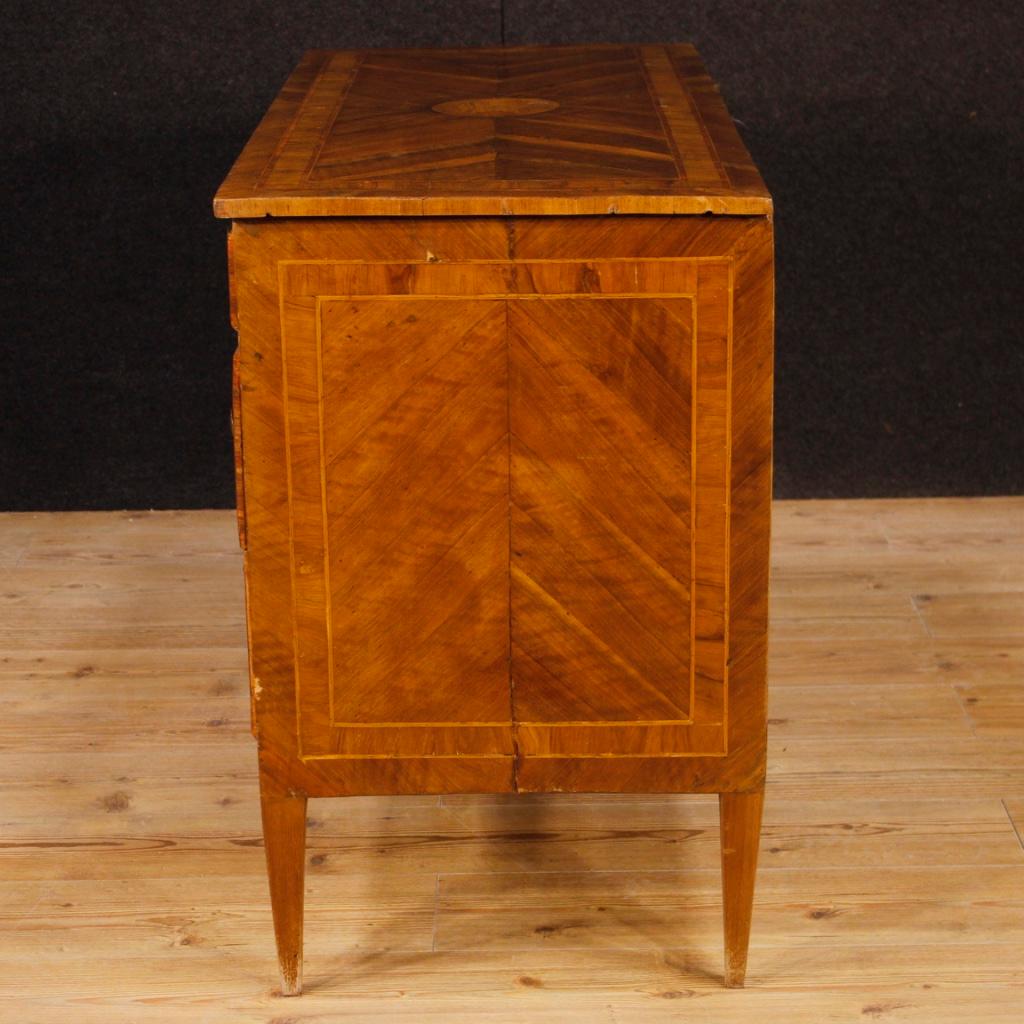 18th Century Walnut, Burl, Rosewood, Maple, Fruitwood Italian Louis XVI Dresser In Fair Condition In Vicoforte, Piedmont