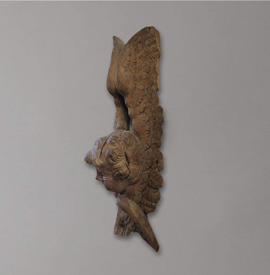 Baroque 18th Century Walnut Carving of an Angel, France For Sale