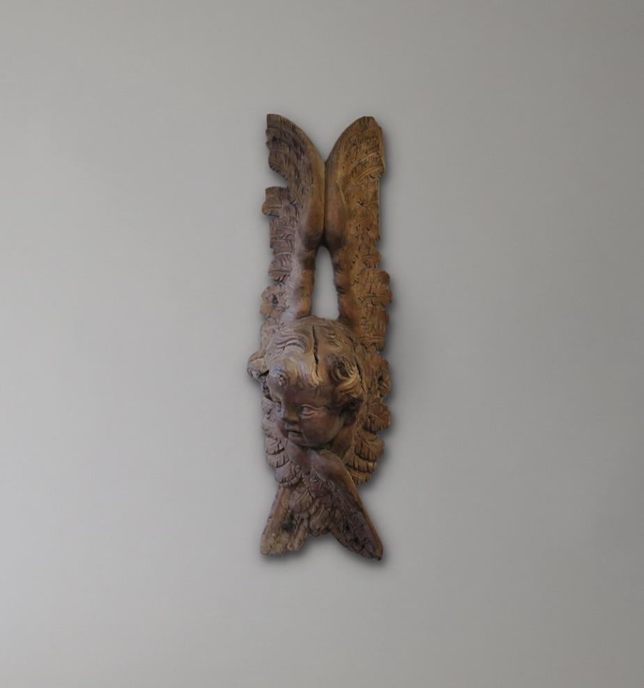 18th Century Walnut Carving of an Angel, France In Good Condition For Sale In Pittsburgh, PA