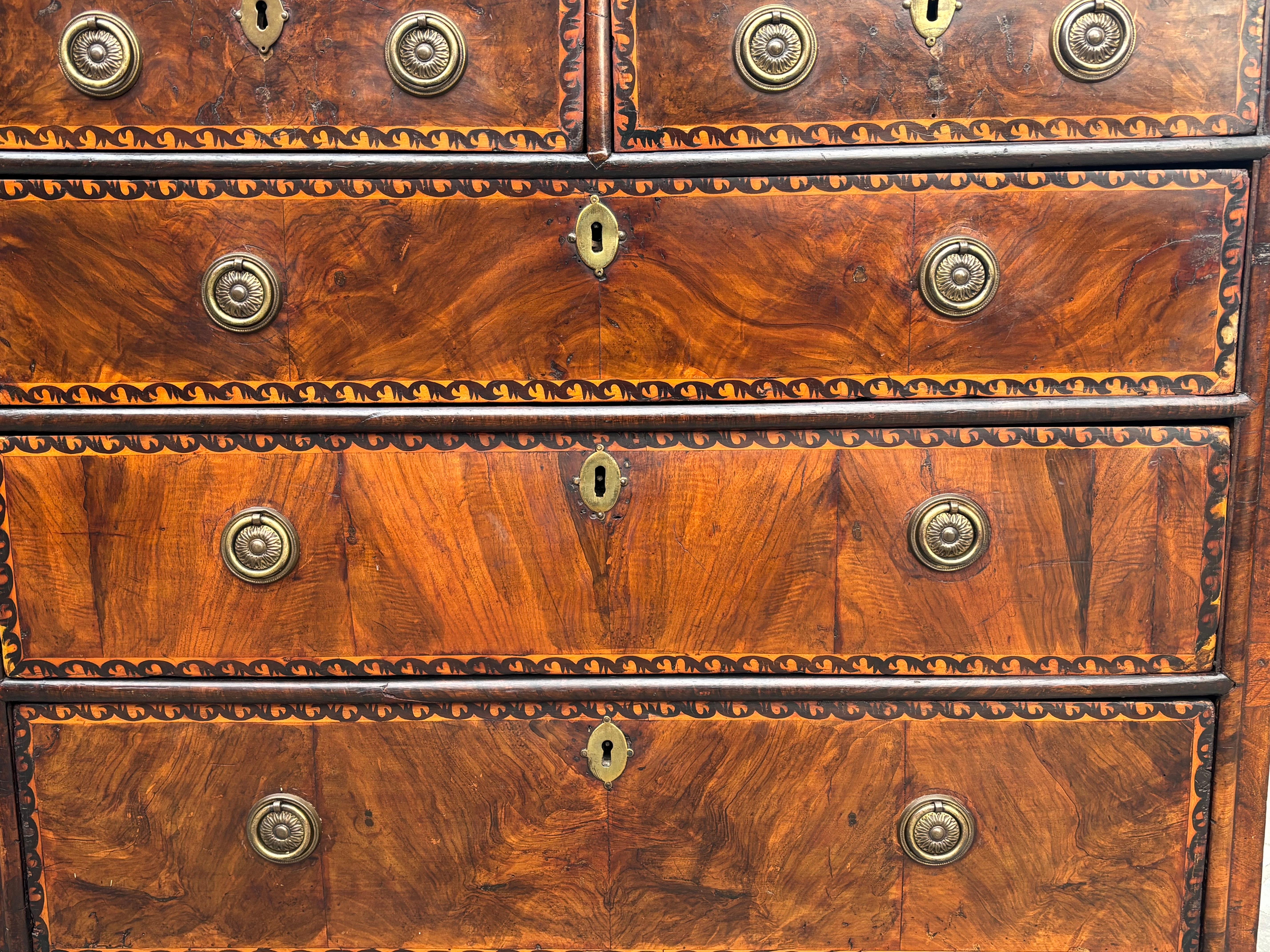 Marquetry 18th Century Walnut Chest of Drawers For Sale
