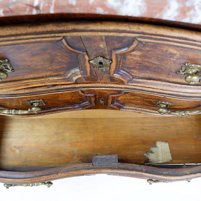 18th Century 18th century walnut chest of drawers with red marble top For Sale