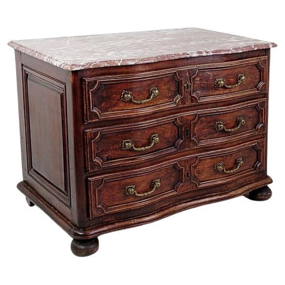 18th century walnut chest of drawers with red marble top For Sale