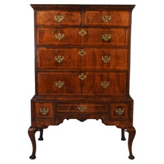 Antique 18th Century Walnut Chest on Stand with Figured Walnut Veneer