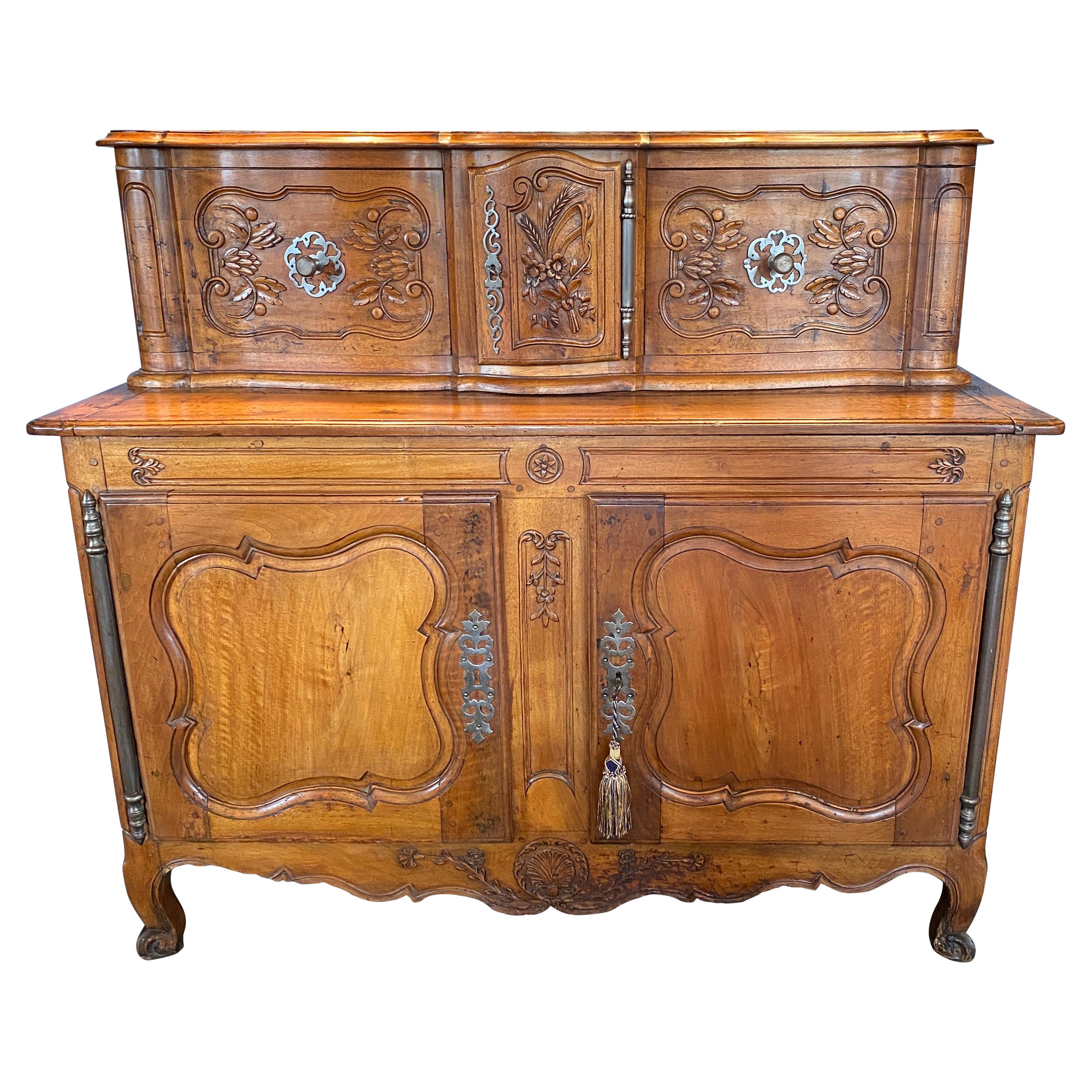 18th Century Walnut French Louis XV Provincial Buffet with Hutch